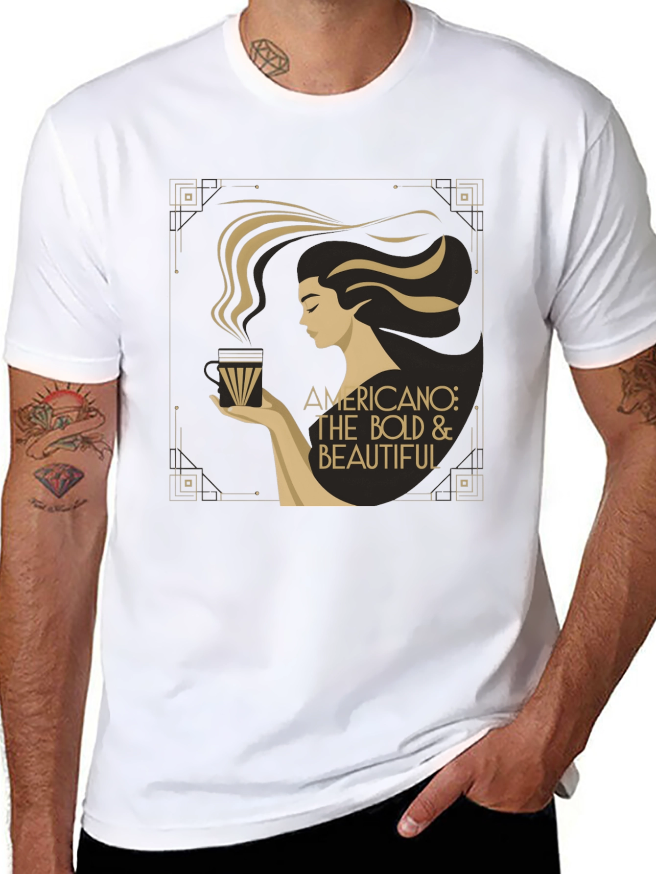 Black Bold & Beautiful Americano Coffee Graphic T-Shirt view 8