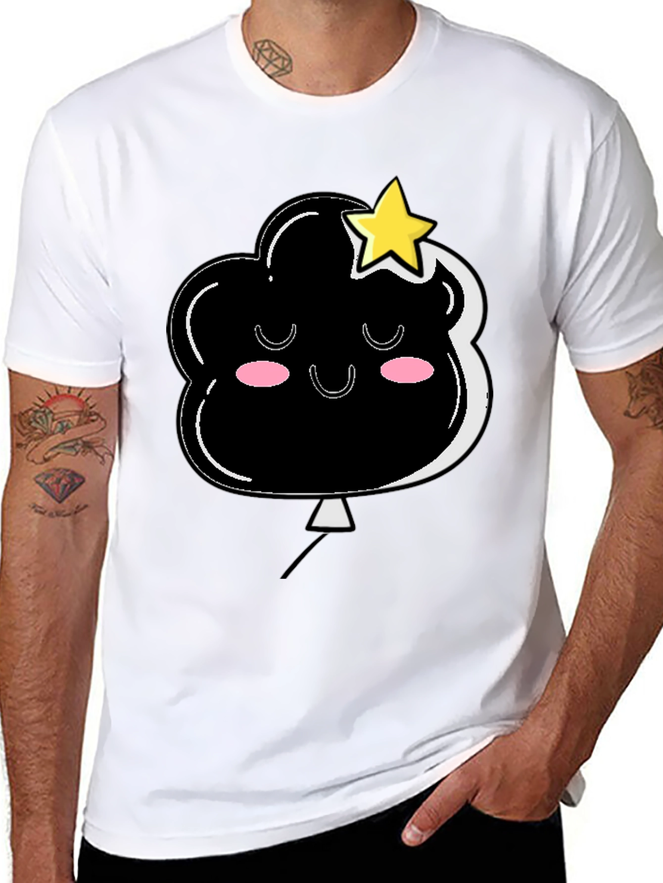 Black Cute Cloud & Star Graphic Black T-Shirt view 8