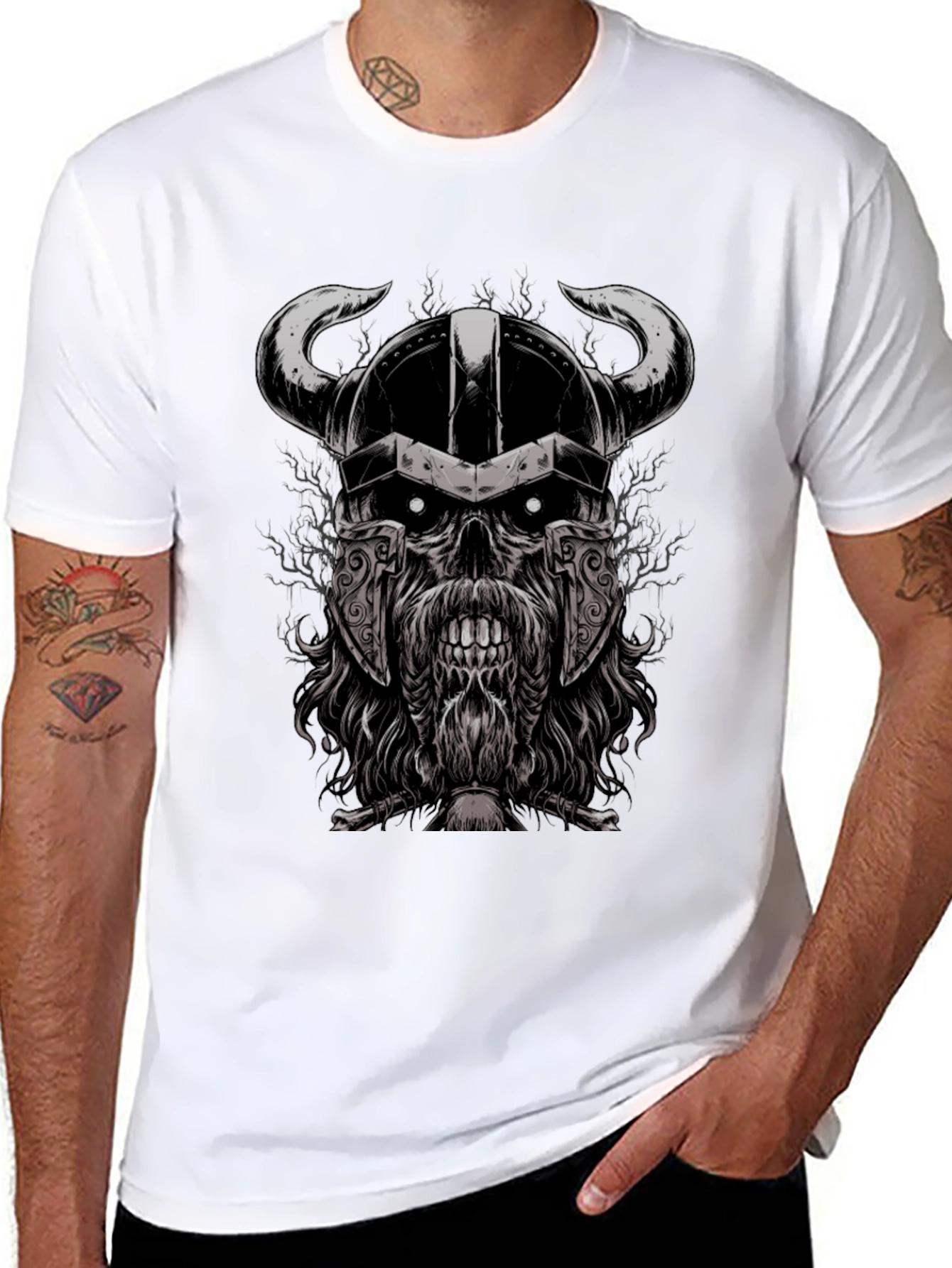 Black Viking Skull Graphic Black T-Shirt view 8