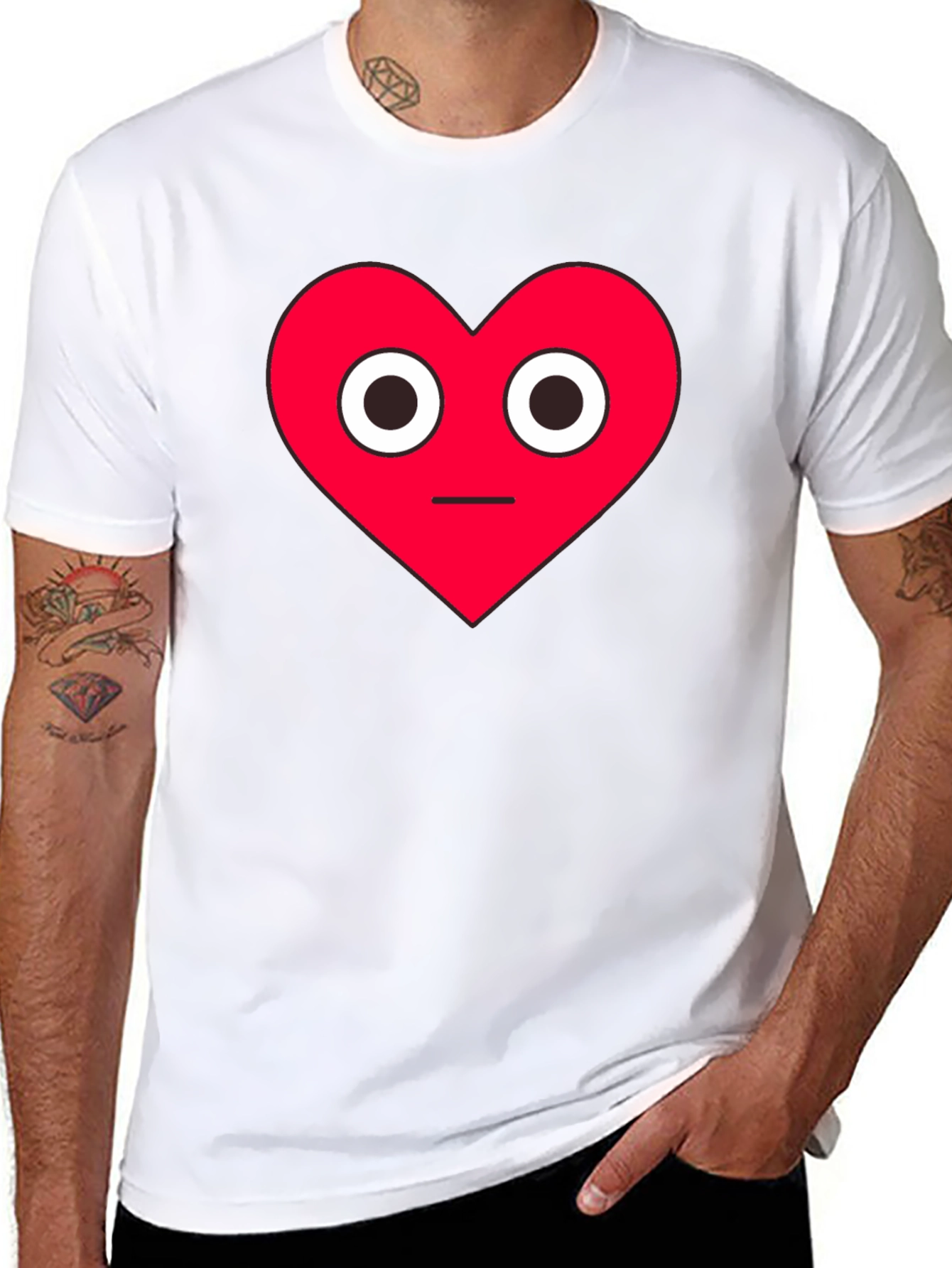 Black Red Heart Face Graphic Black T-Shirt view 8