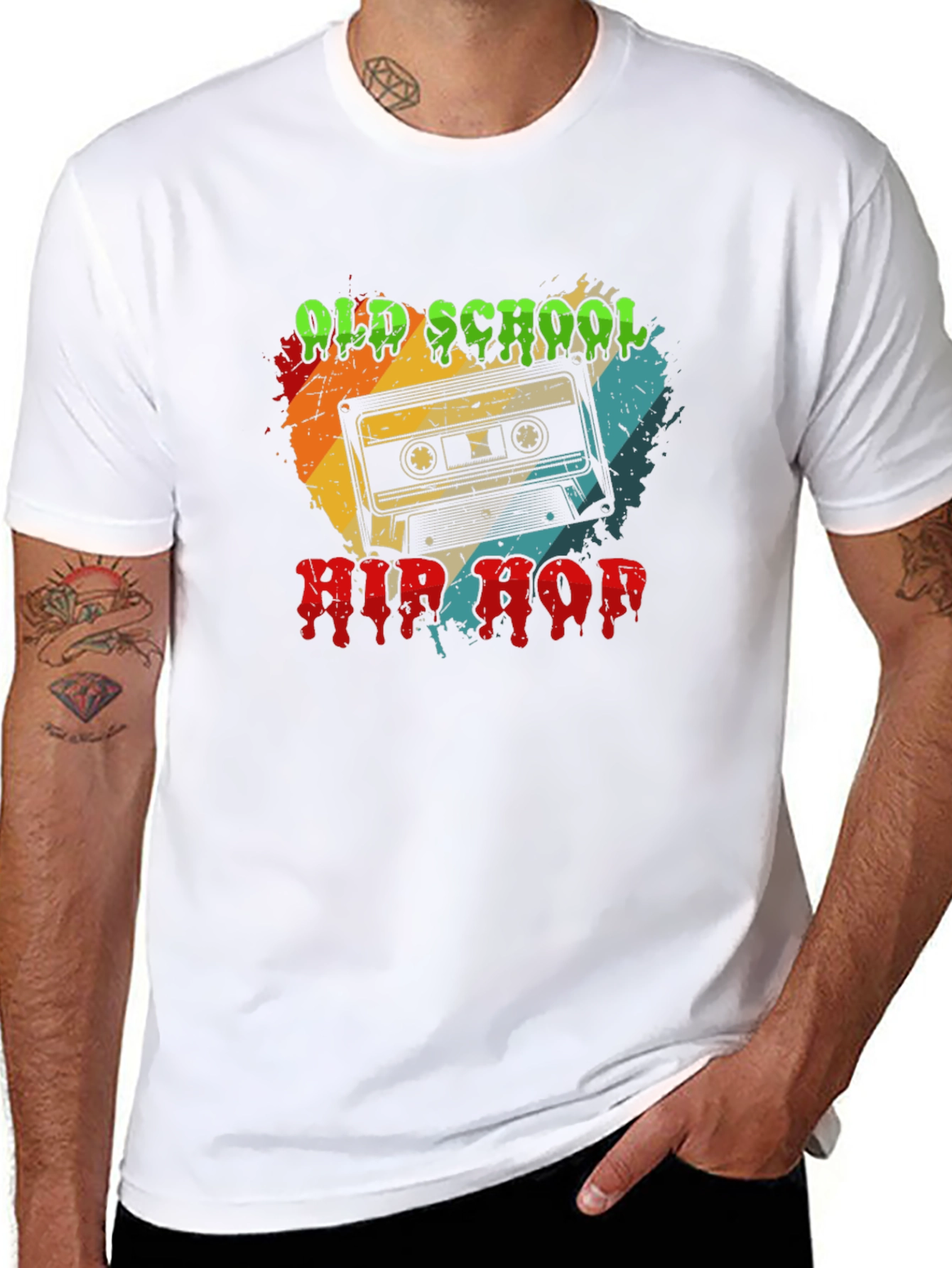 Black Old School Hip Hop Cassette Tape Graphic Tee view 8