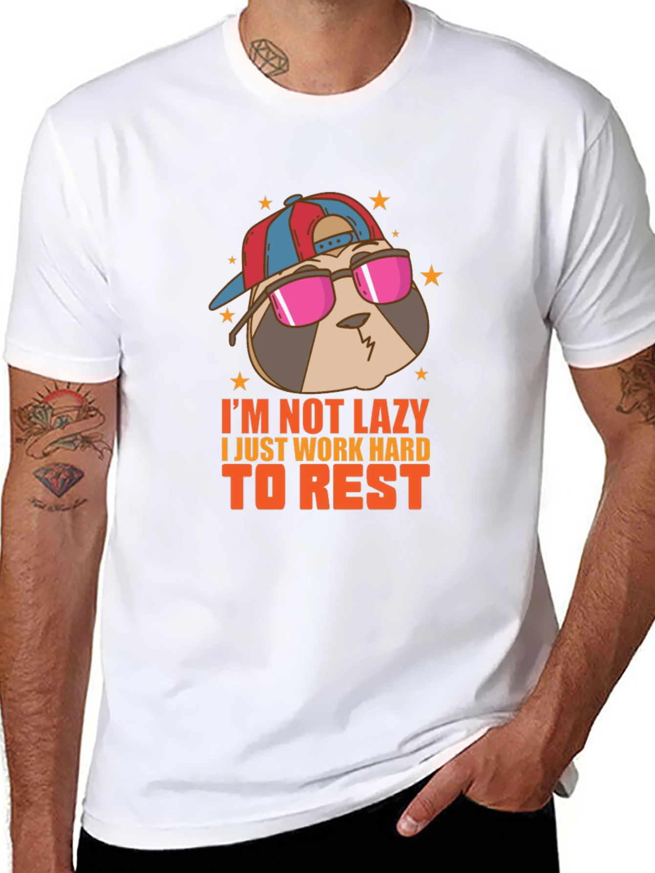Black Cool Sloth T-Shirt - I'm Not Lazy Design view 8