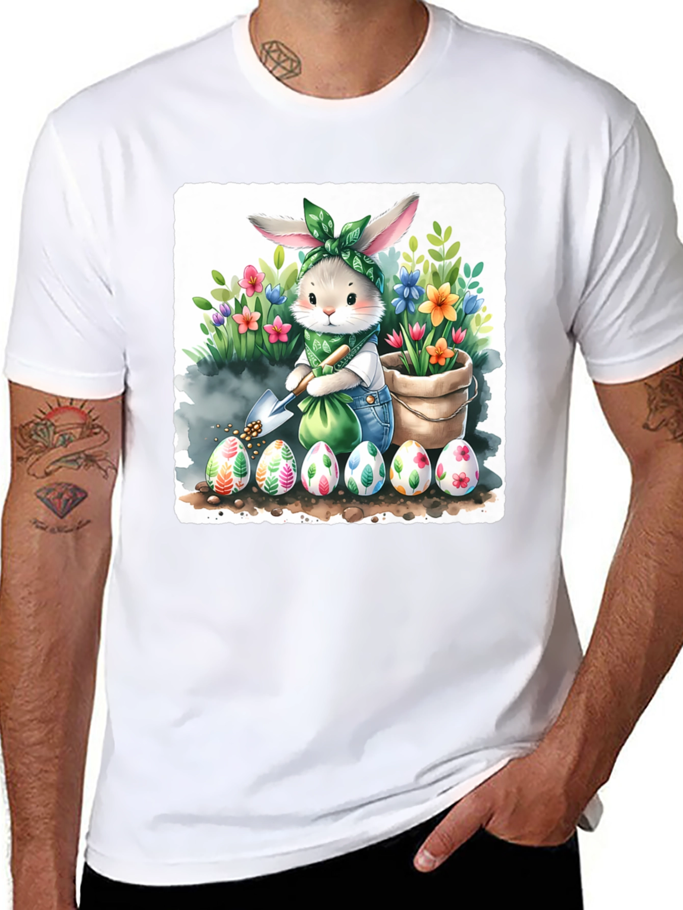 Black Easter Bunny Gardening T-Shirt view 8
