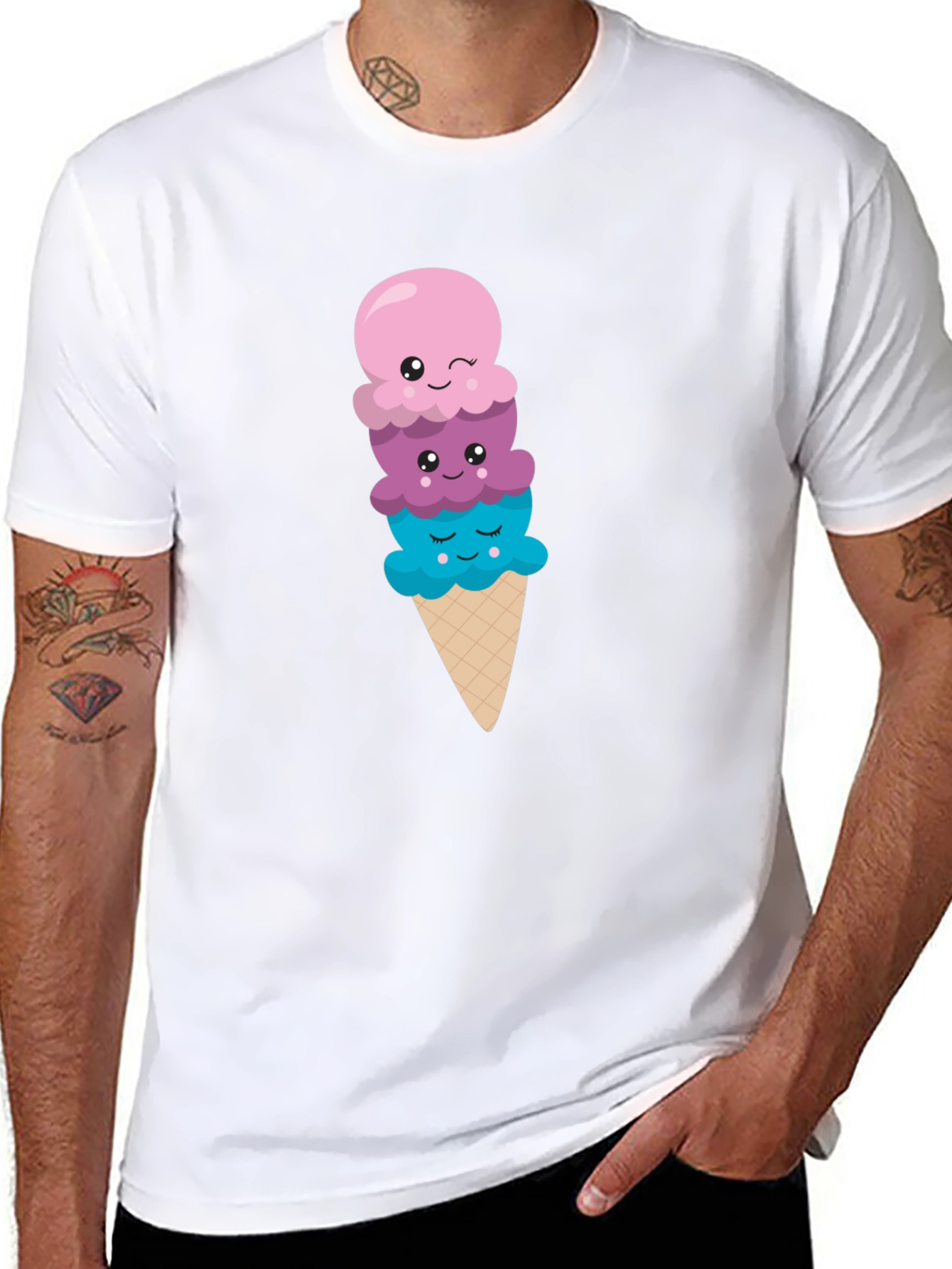 Black Cute Ice Cream Cone Graphic Tee - Black T-Shirt view 8