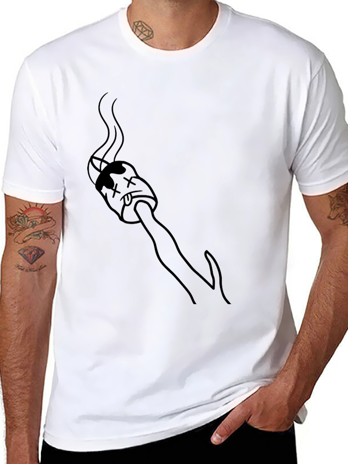 Black Graphic Tee - Smoking Marshmallow Design - 8