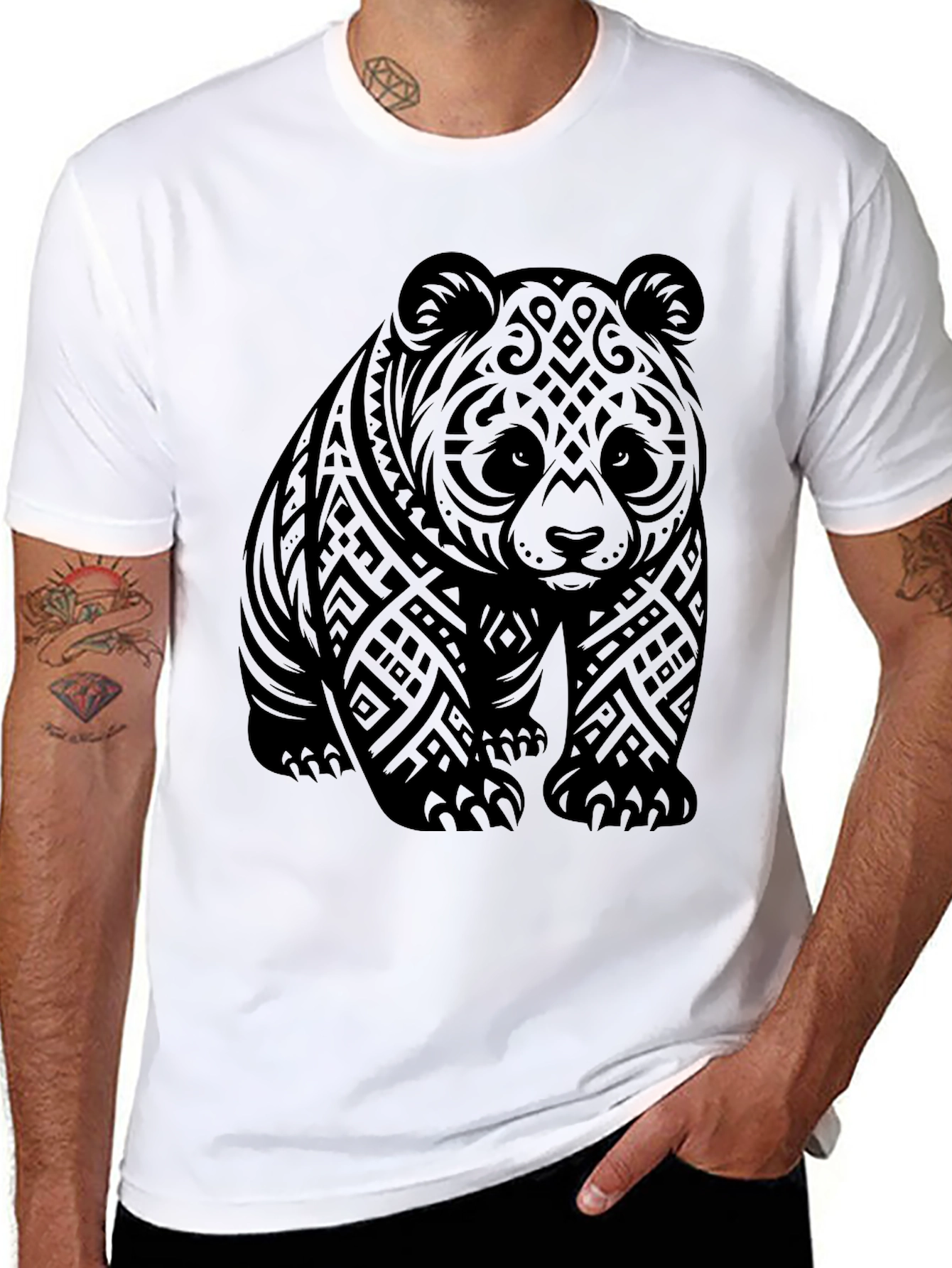 Black Tribal Panda Graphic Tee - Men's Black T-Shirt view 8