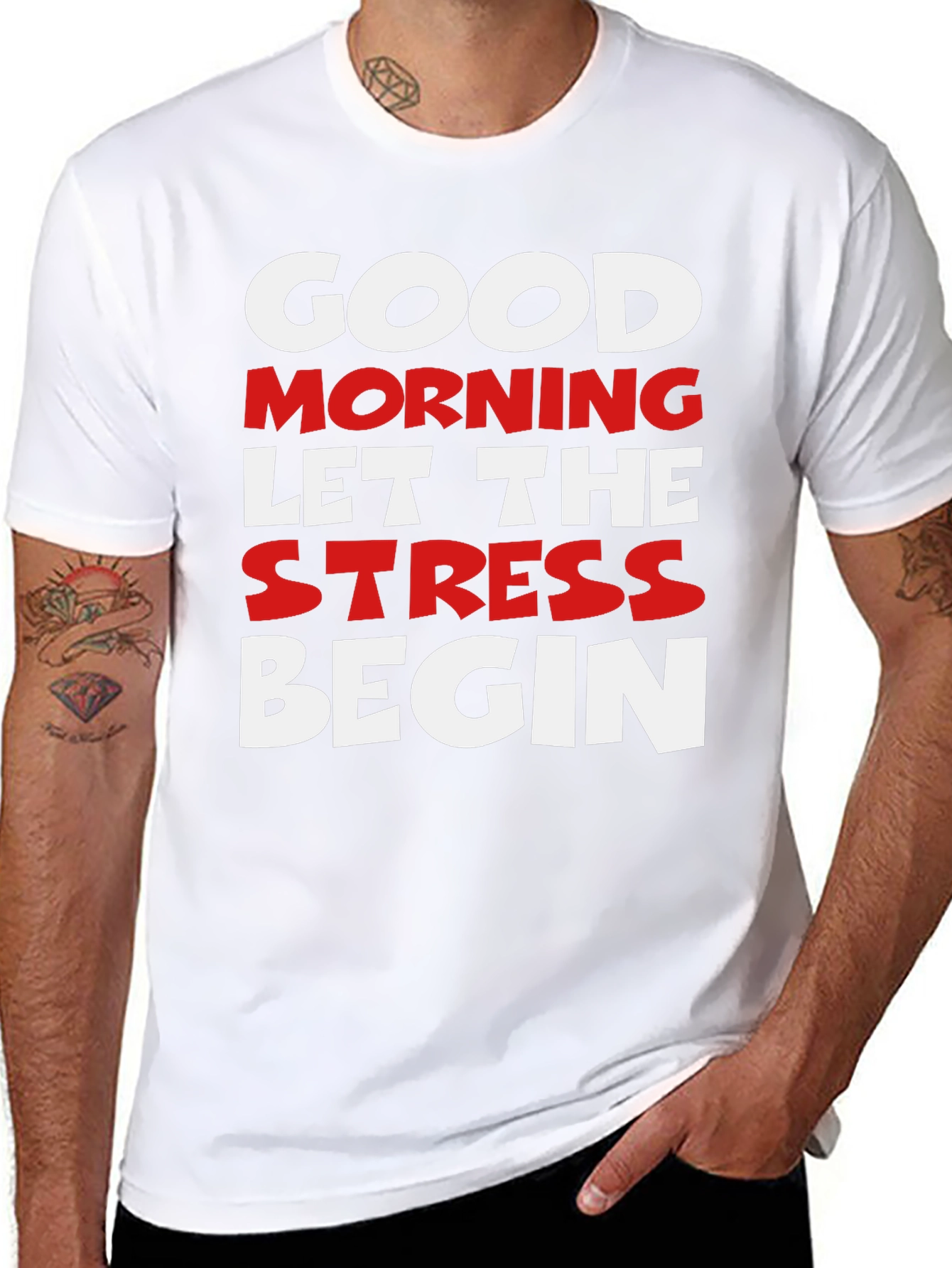 Black Funny Slogan Tee - Good Morning Let The Stress Begin Black T-Shirt view 8