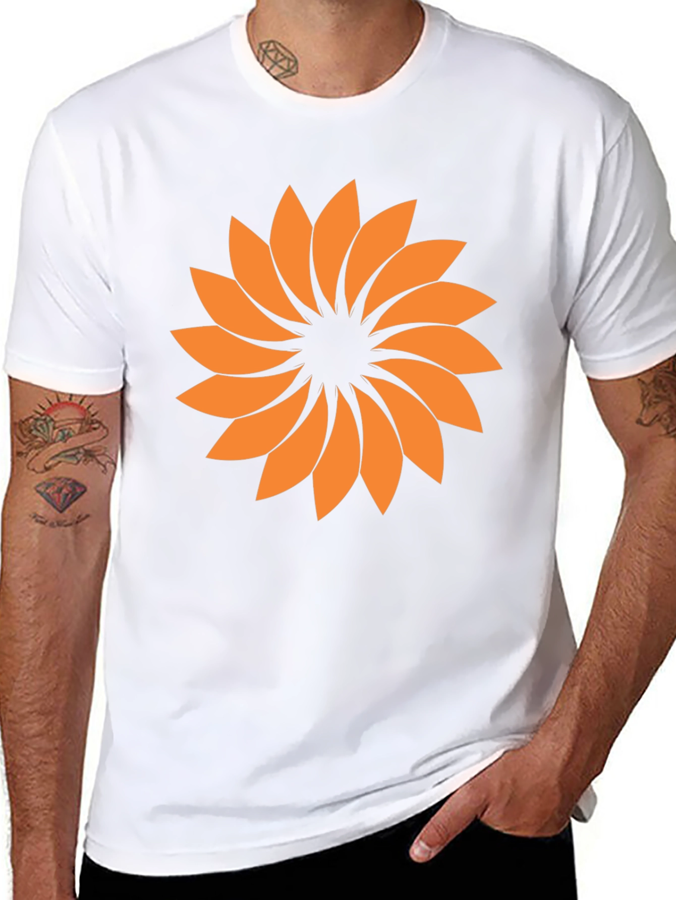 Black Abstract Orange Flower Graphic T-Shirt - Casual Style view 8