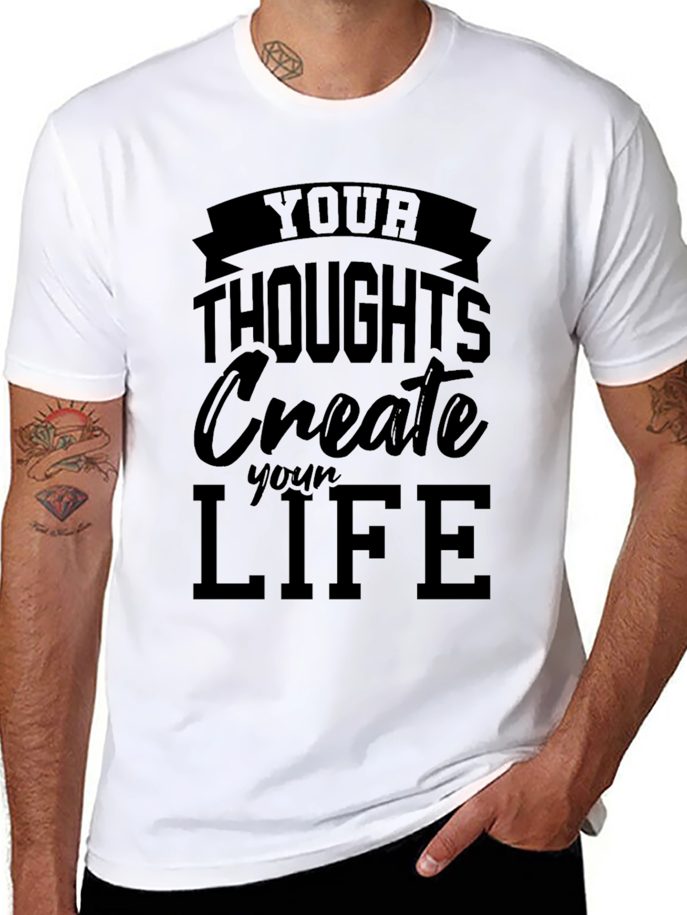 Black Inspirational Black T-Shirt - "Your Thoughts Create Your Life" view 8