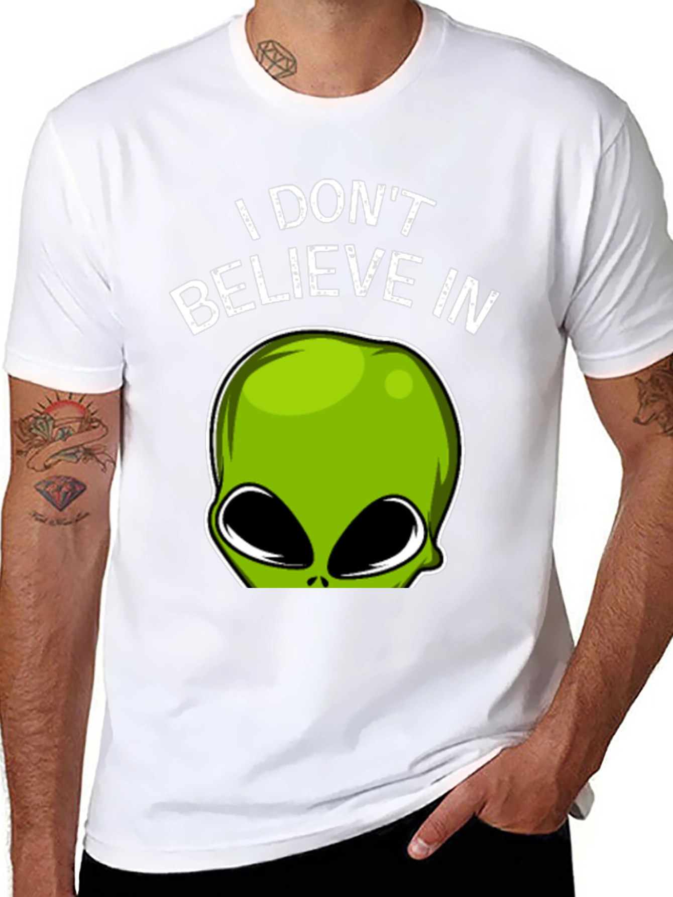 Black Alien Believer T-Shirt - Funny Graphic Tee view 8
