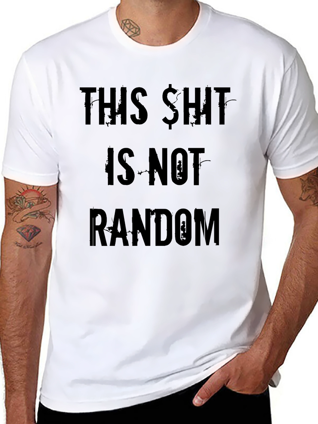 Black Funny Slogan Tee - This Shit Is Not Random Black T-Shirt view 8