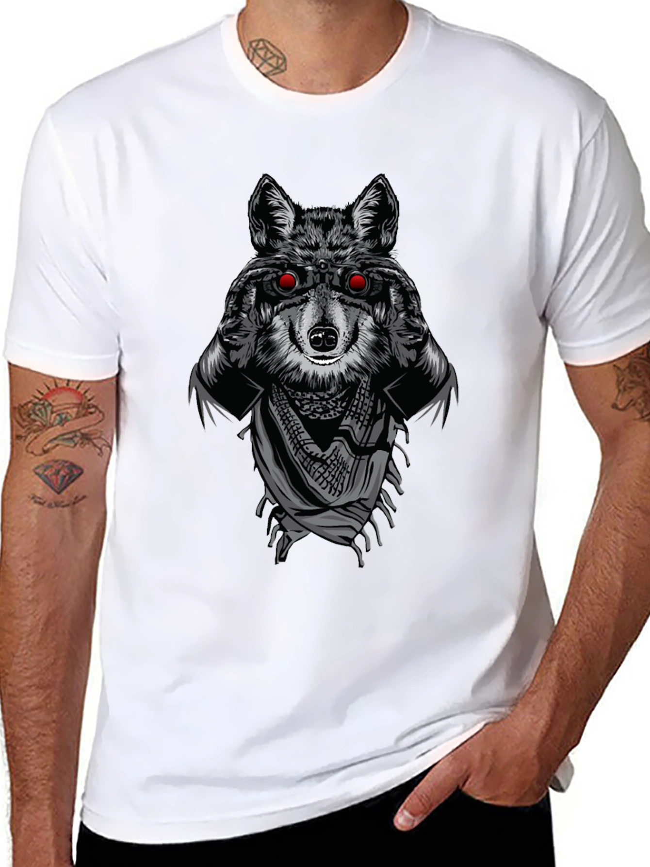 Black Wolf with Binoculars Graphic T-Shirt view 8