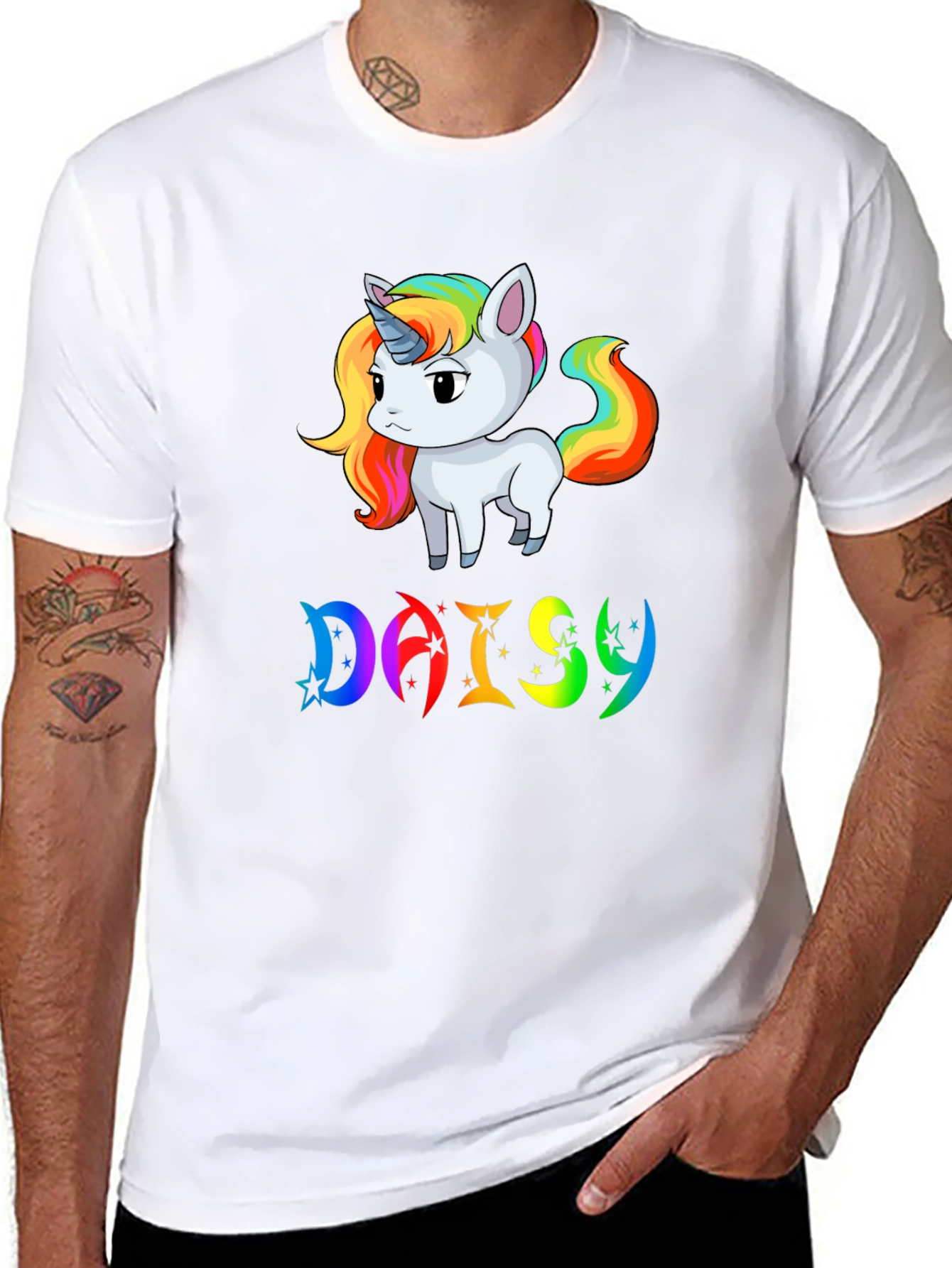 Black Unicorn 'Daisy' Personalized Black T-Shirt view 8