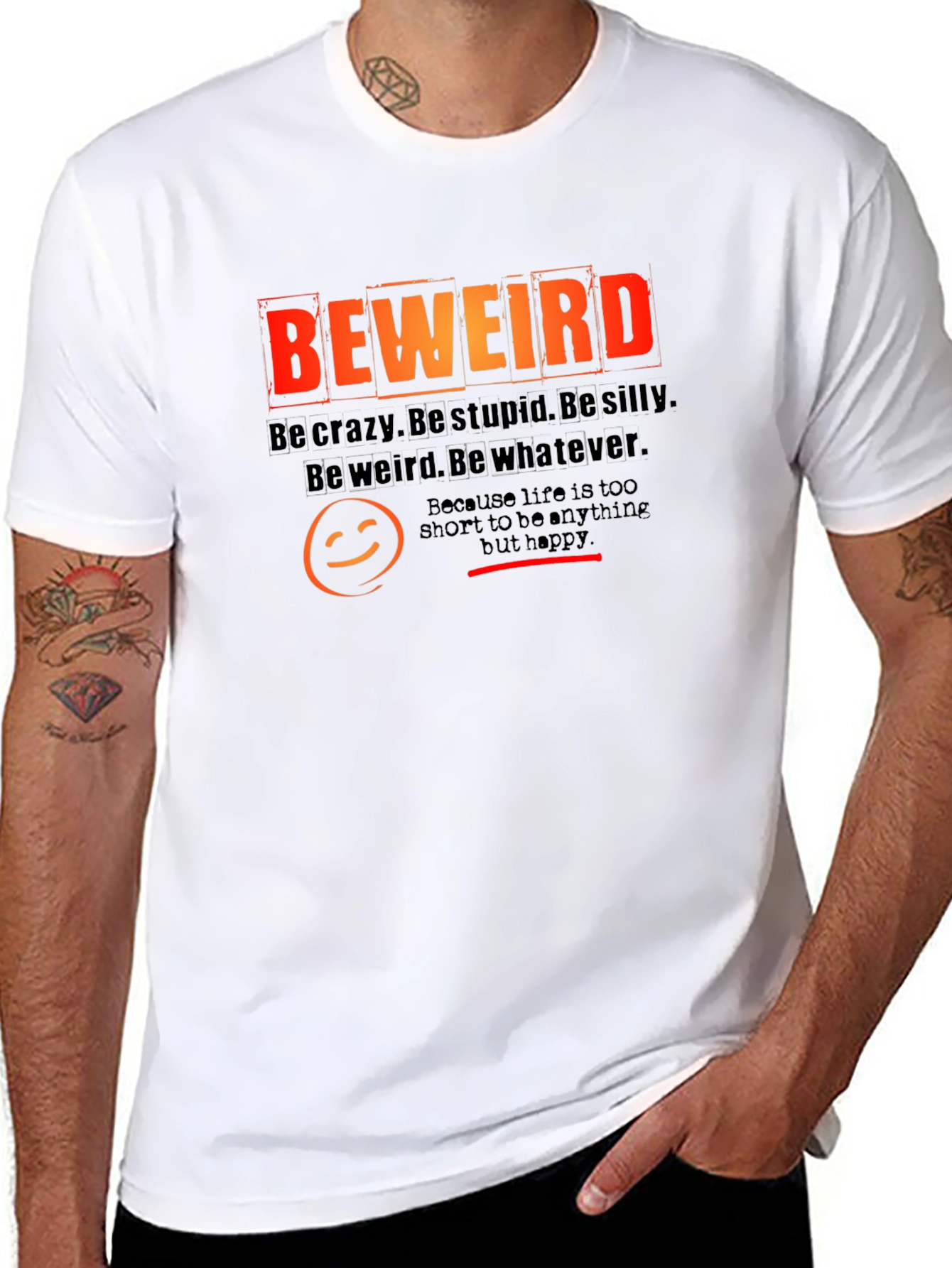 Black Be Weird Graphic Tee - Black Cotton T-Shirt view 8