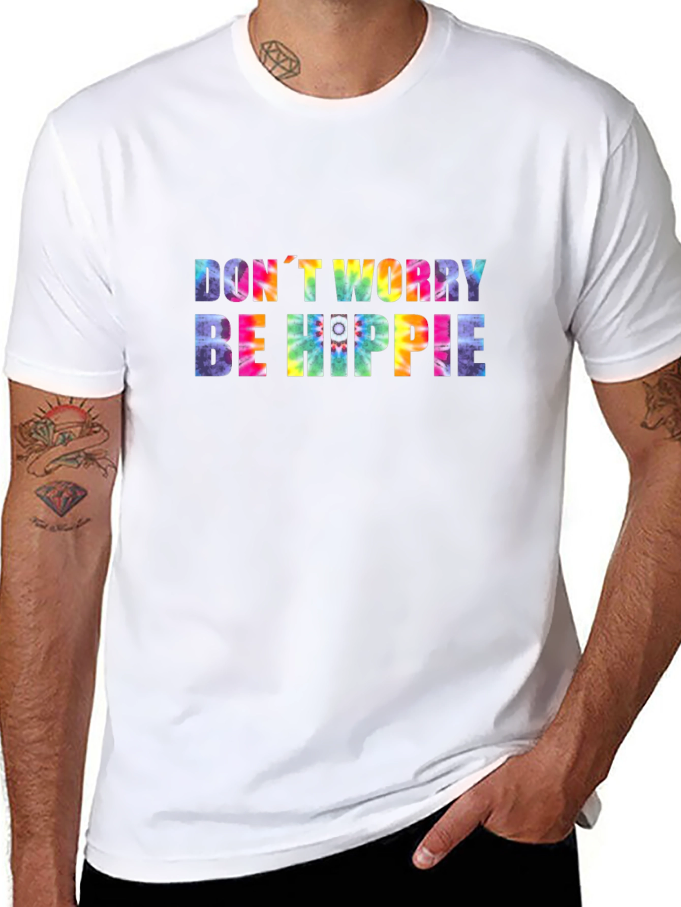 Black Don't Worry Be Hippie Tie-Dye Graphic Tee view 8