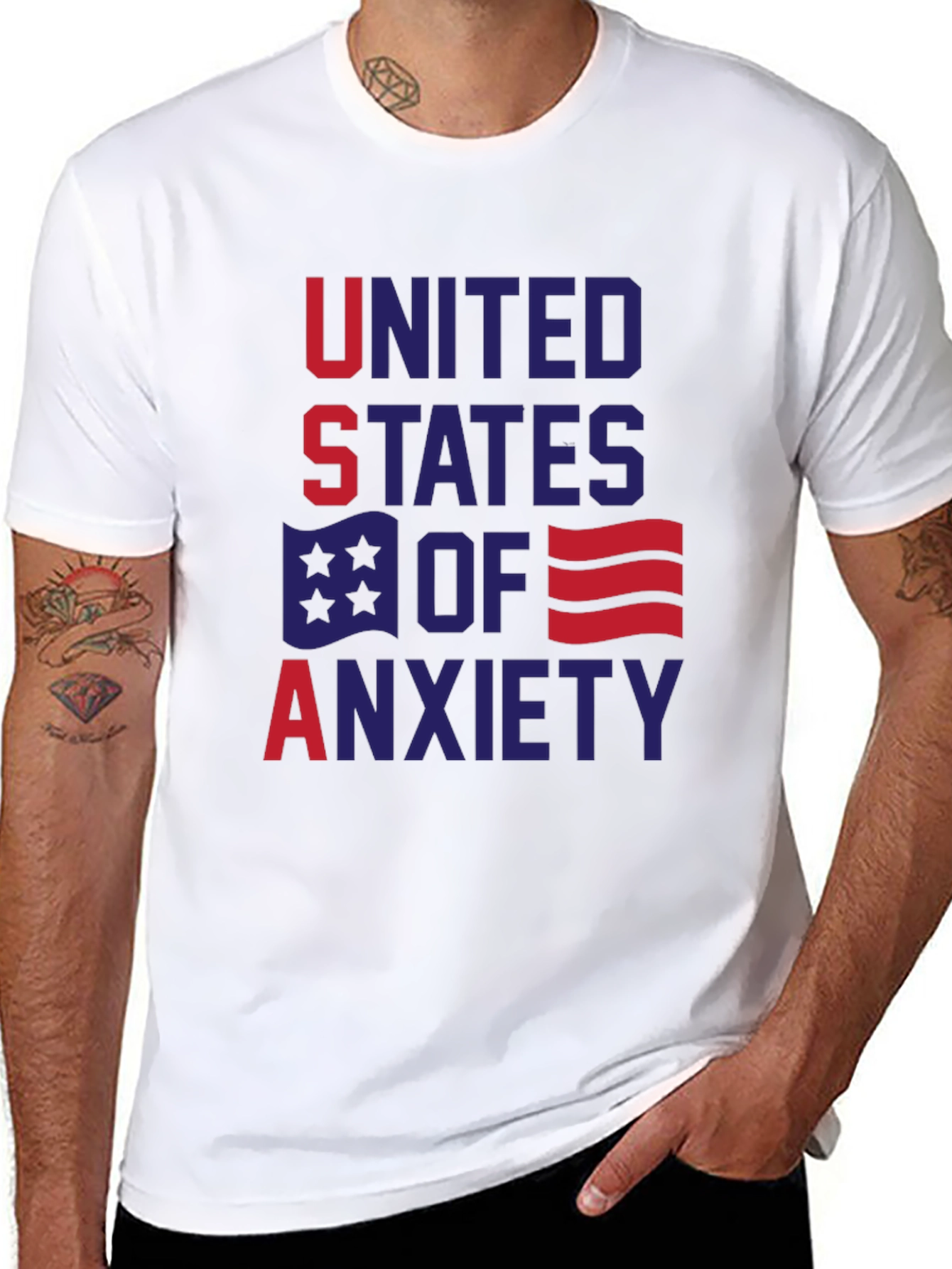 Black United States of Anxiety Graphic T-Shirt view 8