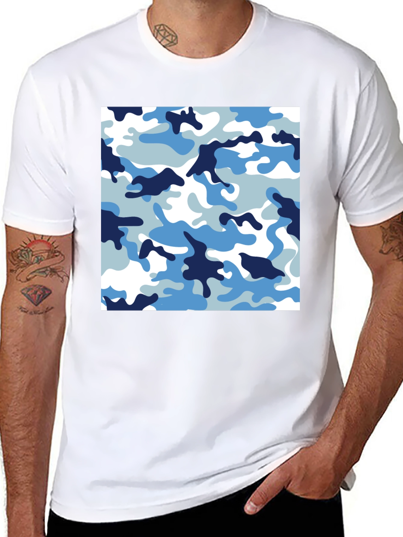 Black Blue Camo Crew Neck T-Shirt view 8