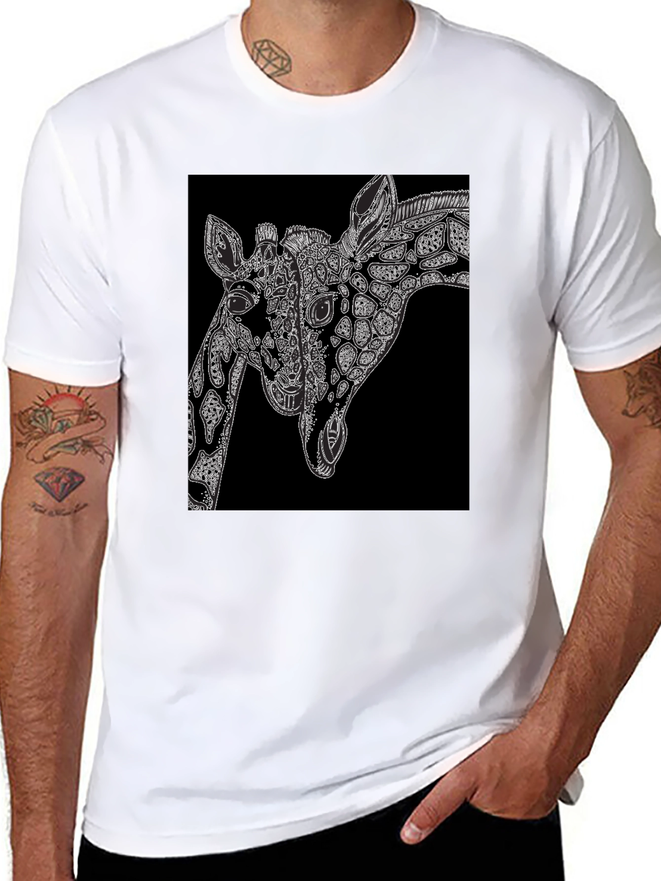 Black Giraffe Art Black T-Shirt - Unique Graphic Tee view 8
