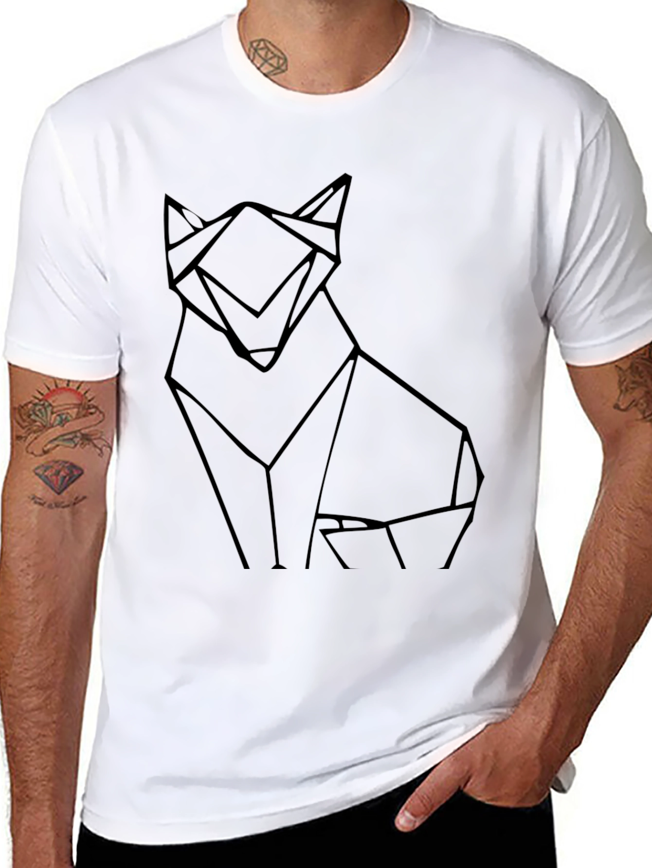 Black Geometric Wolf Graphic Black Tee view 8