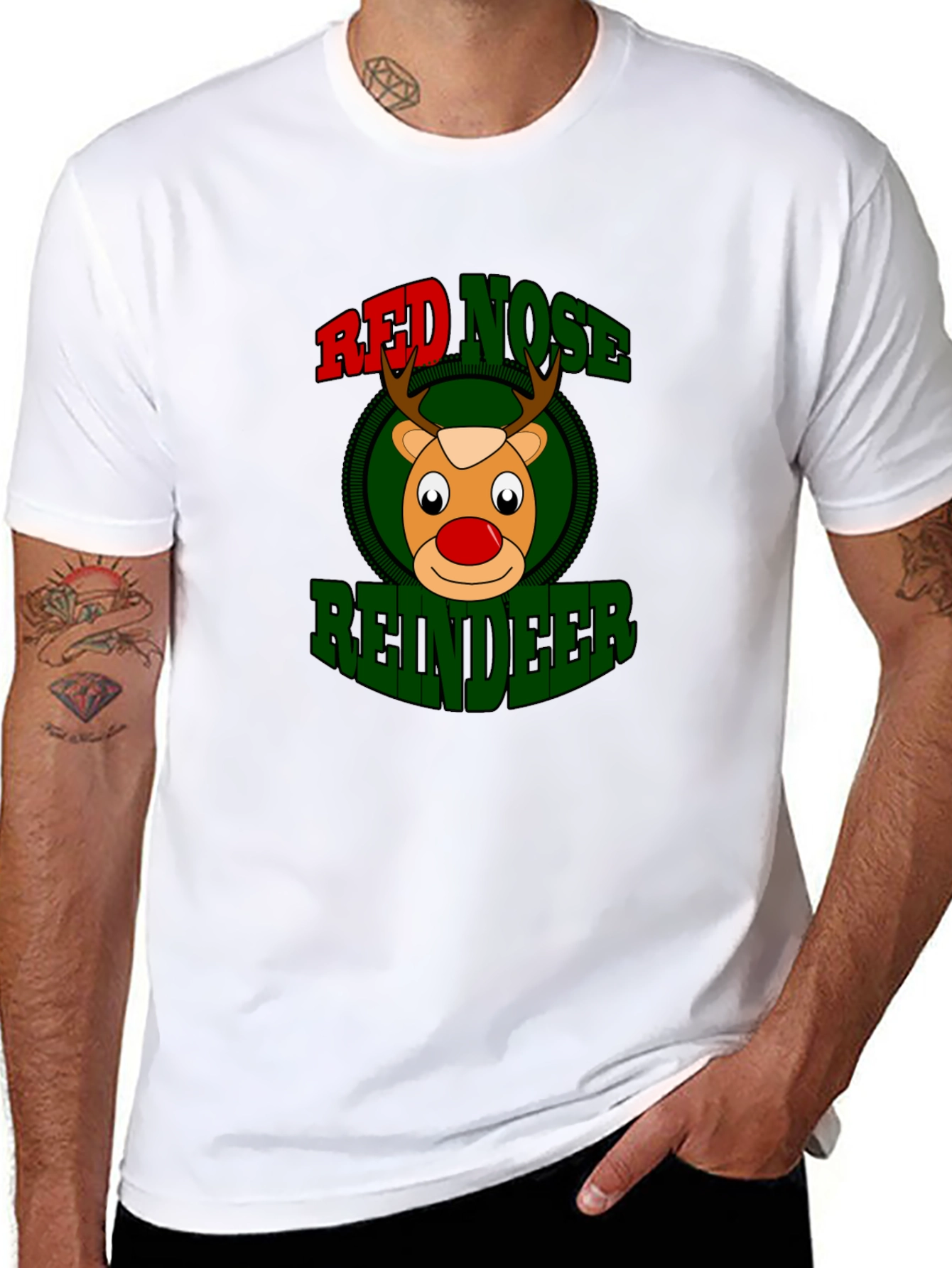 Black Red Nose Reindeer Graphic Tee - Christmas Holiday view 8