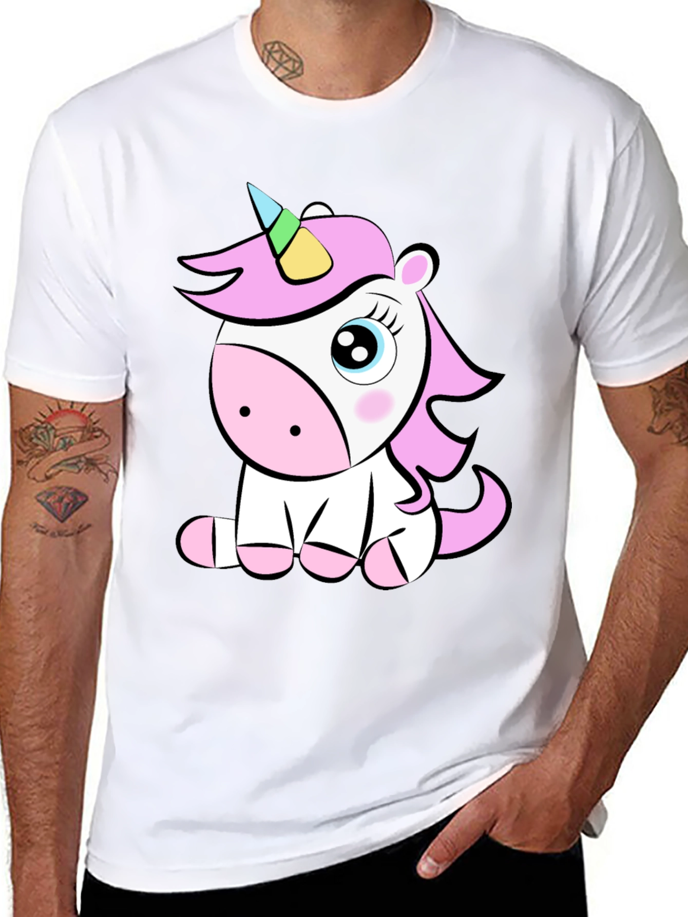 Black Cute Unicorn Graphic T-Shirt - Black Cotton Tee view 8