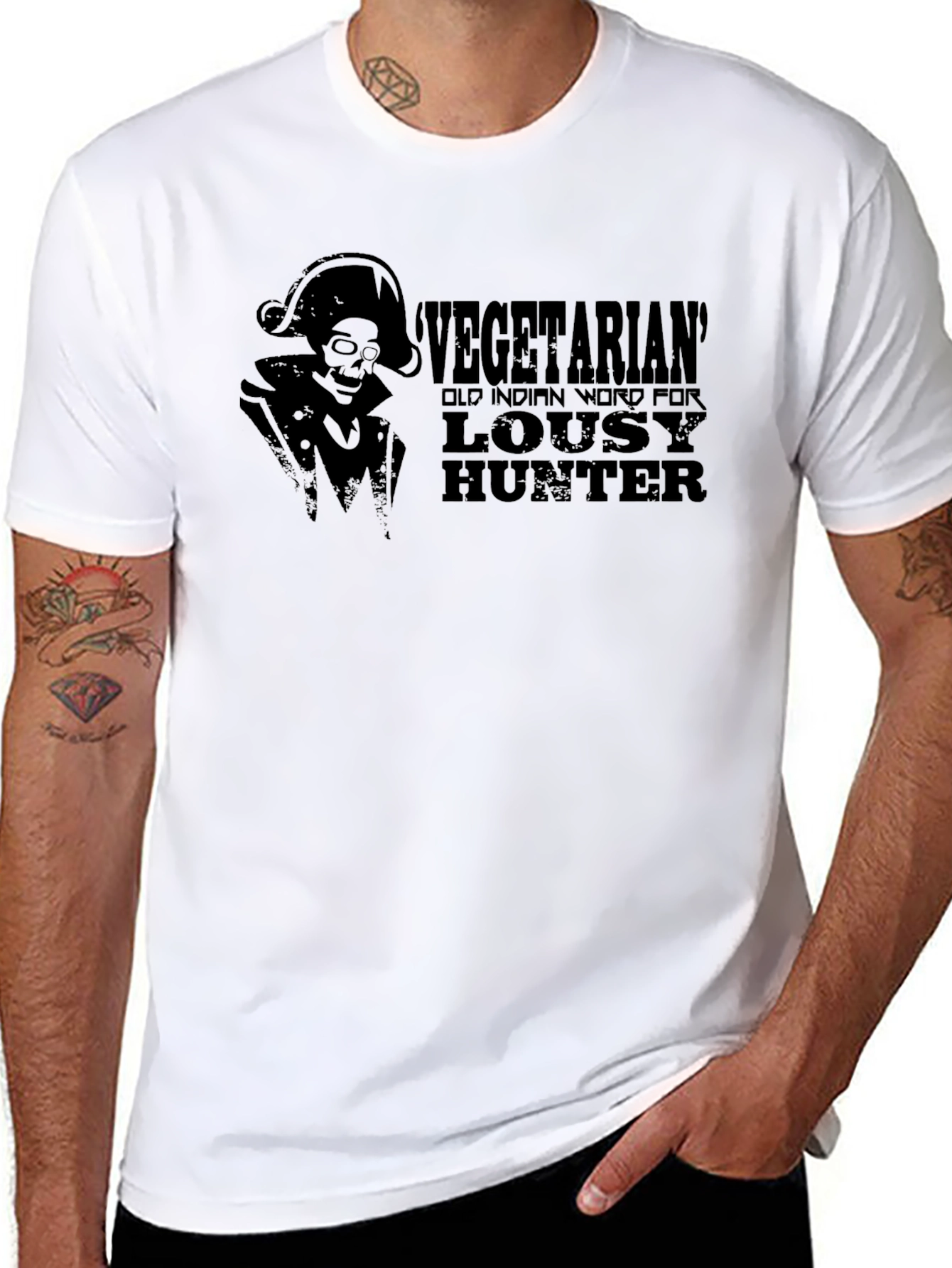Black Vegetarian Lousy Hunter Funny T-Shirt view 8