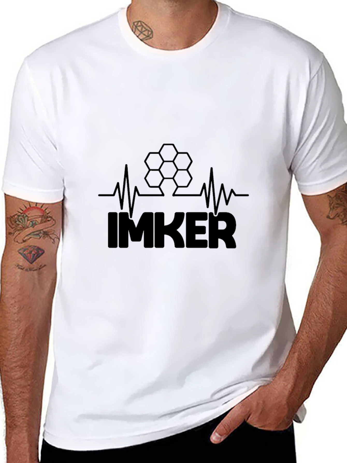 Black Beekeeper Heartbeat T-Shirt - Imker Honeycomb Design view 8