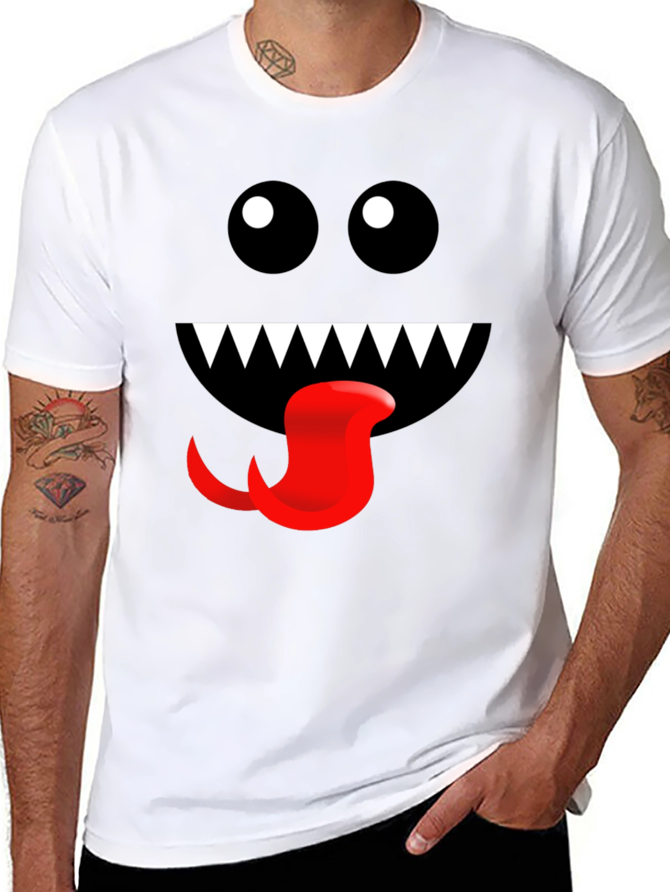 Black Monster Face Graphic Tee - Fun Black T-Shirt view 8