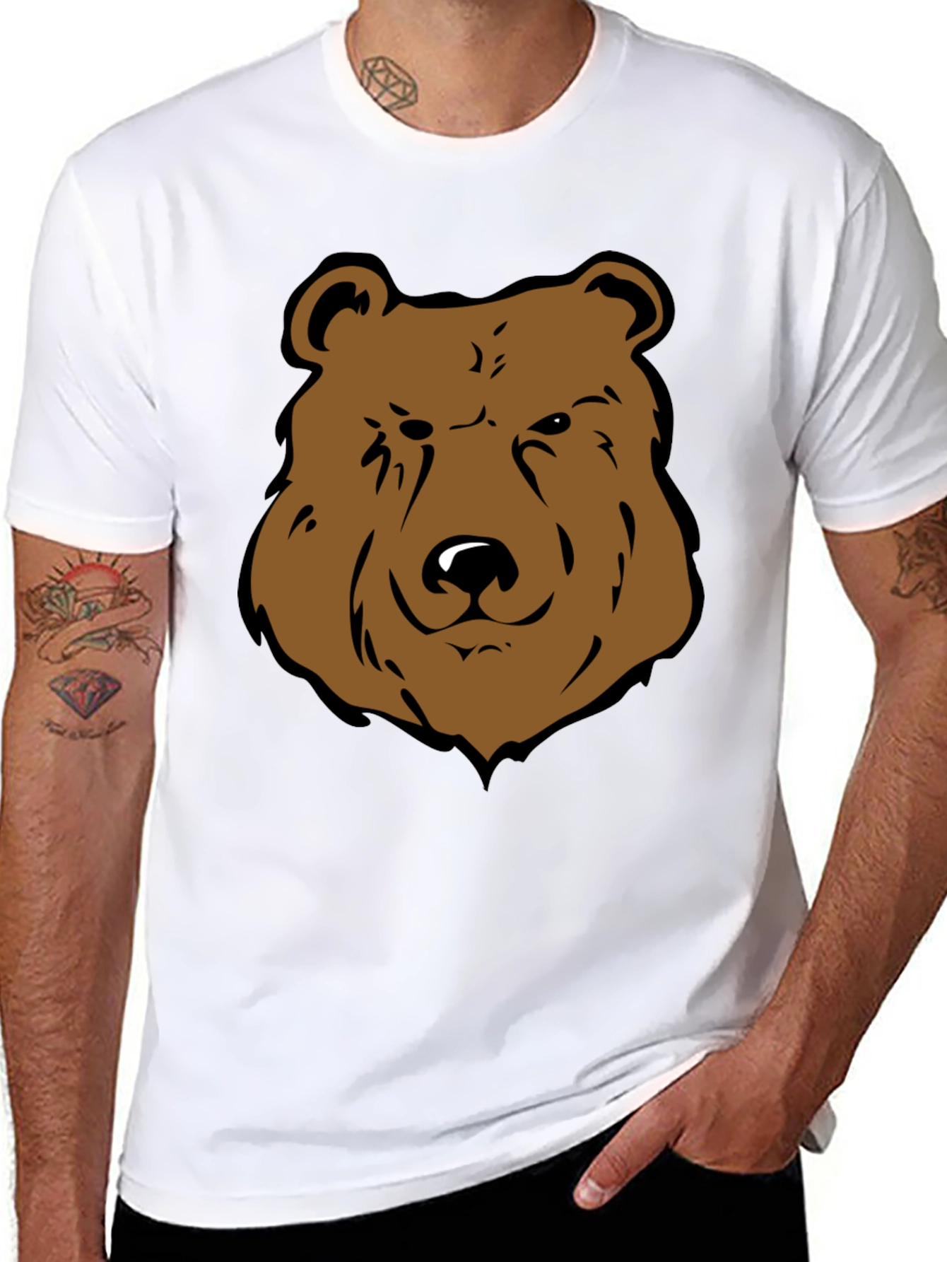 Black Cool Bear Graphic Tee - Black Cotton T-Shirt view 8