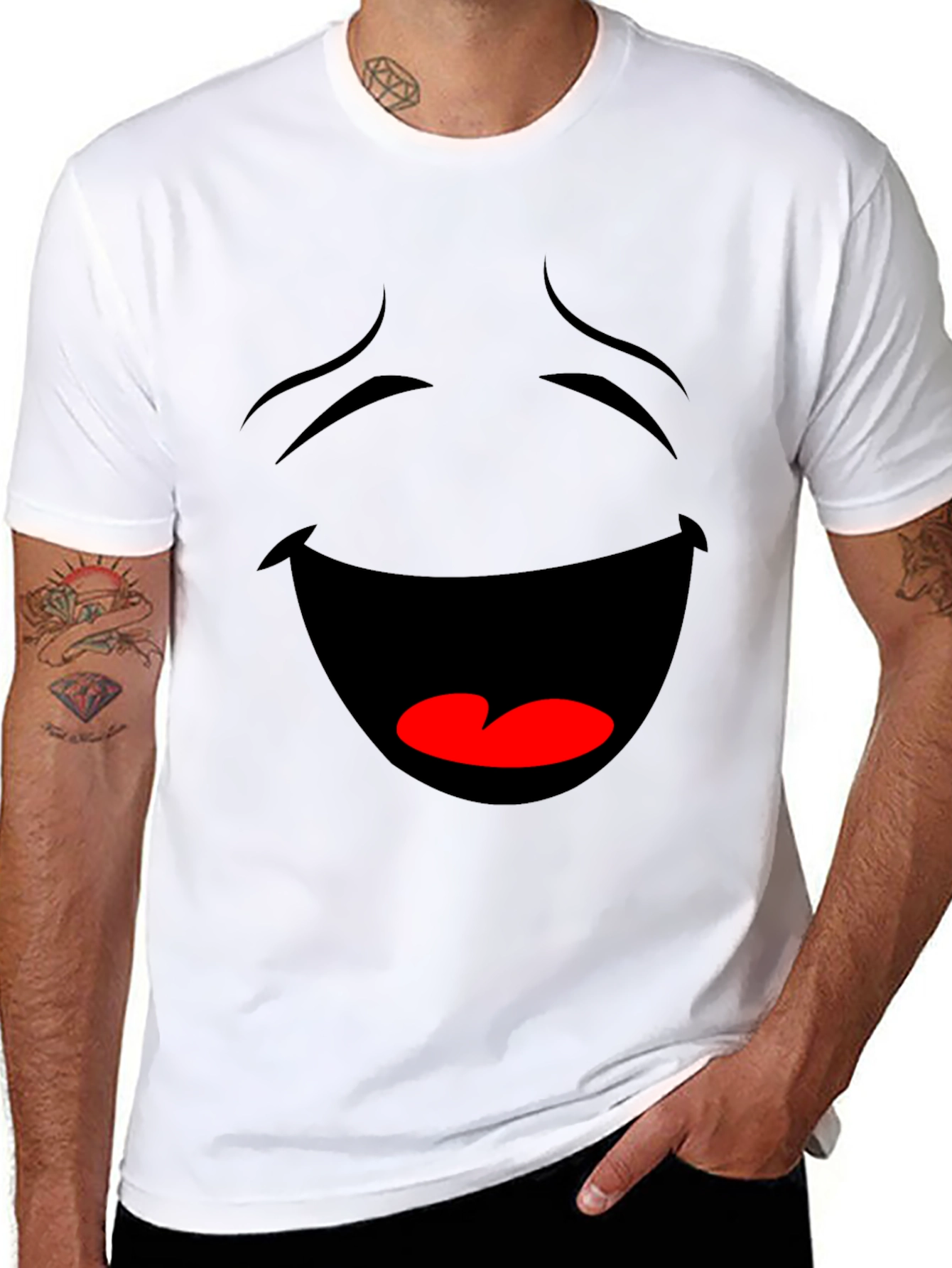 Black Laughing Face Graphic Tee - Black Cotton T-Shirt view 8