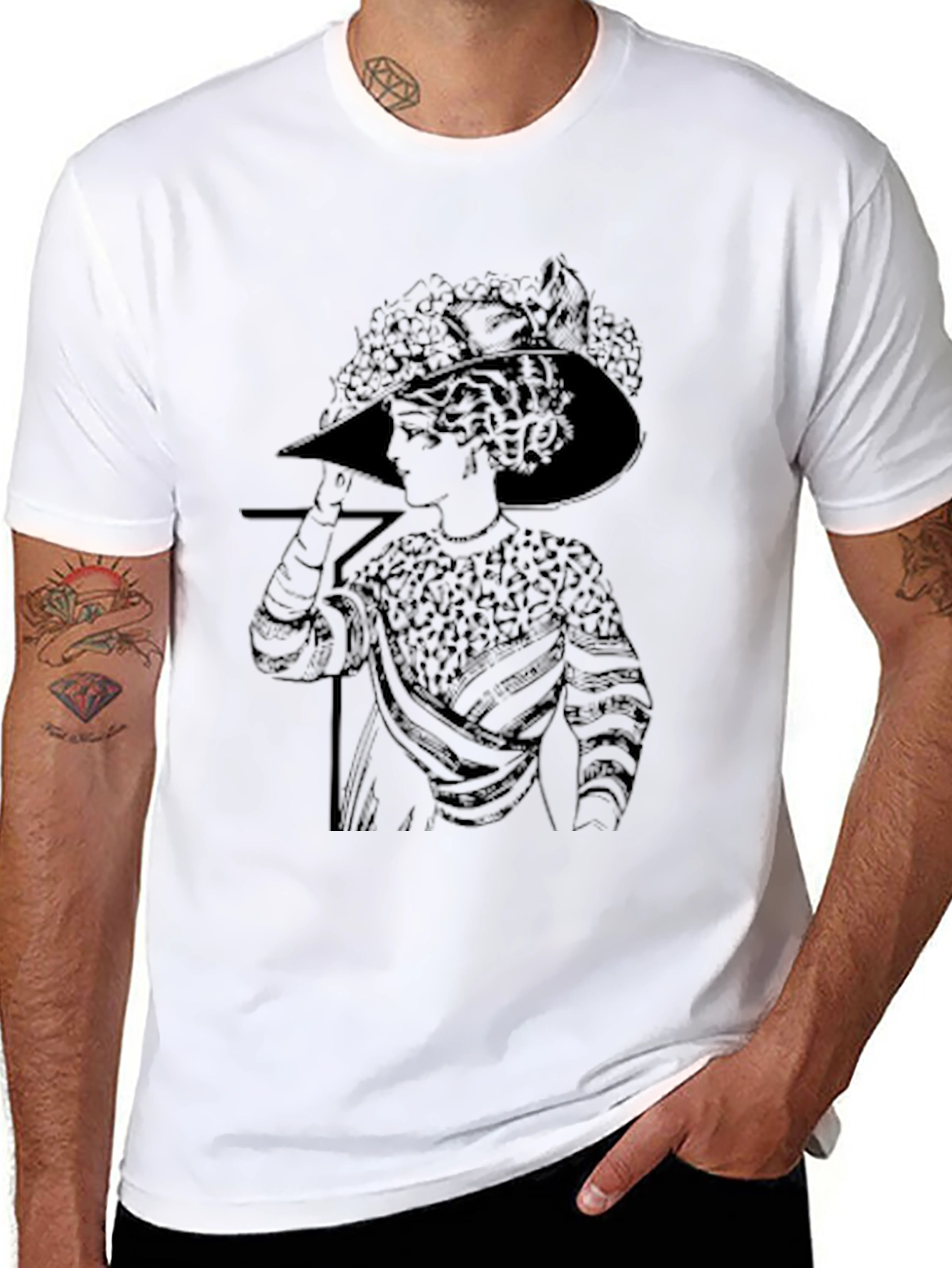 Black Vintage Woman Portrait Graphic Tee - Black view 8