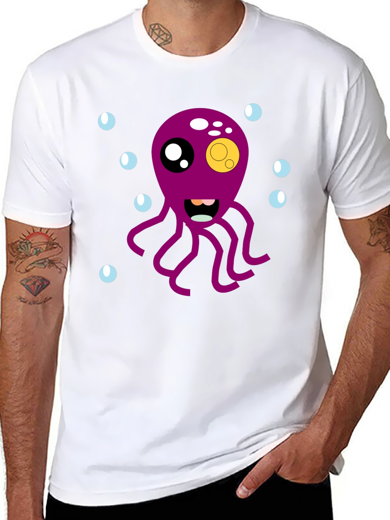 Black Cute Octopus Cartoon Graphic T-Shirt - Black view 8