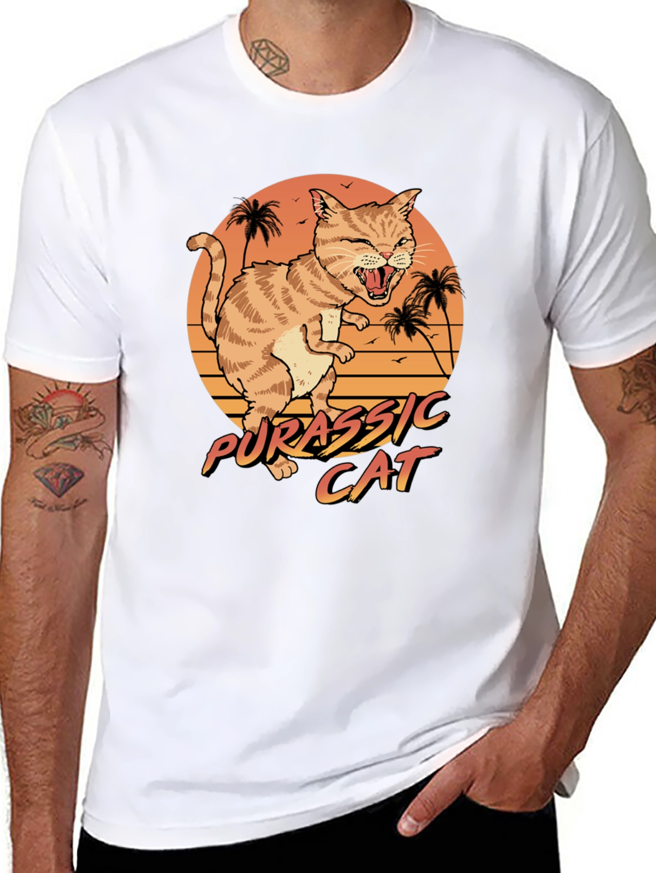 Black Jurassic Cat Graphic T-Shirt - Retro Style view 8