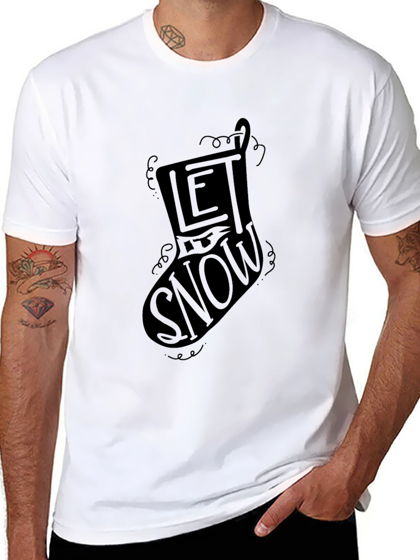 Let It Snow Christmas Stocking Graphic Tee - Black - 8