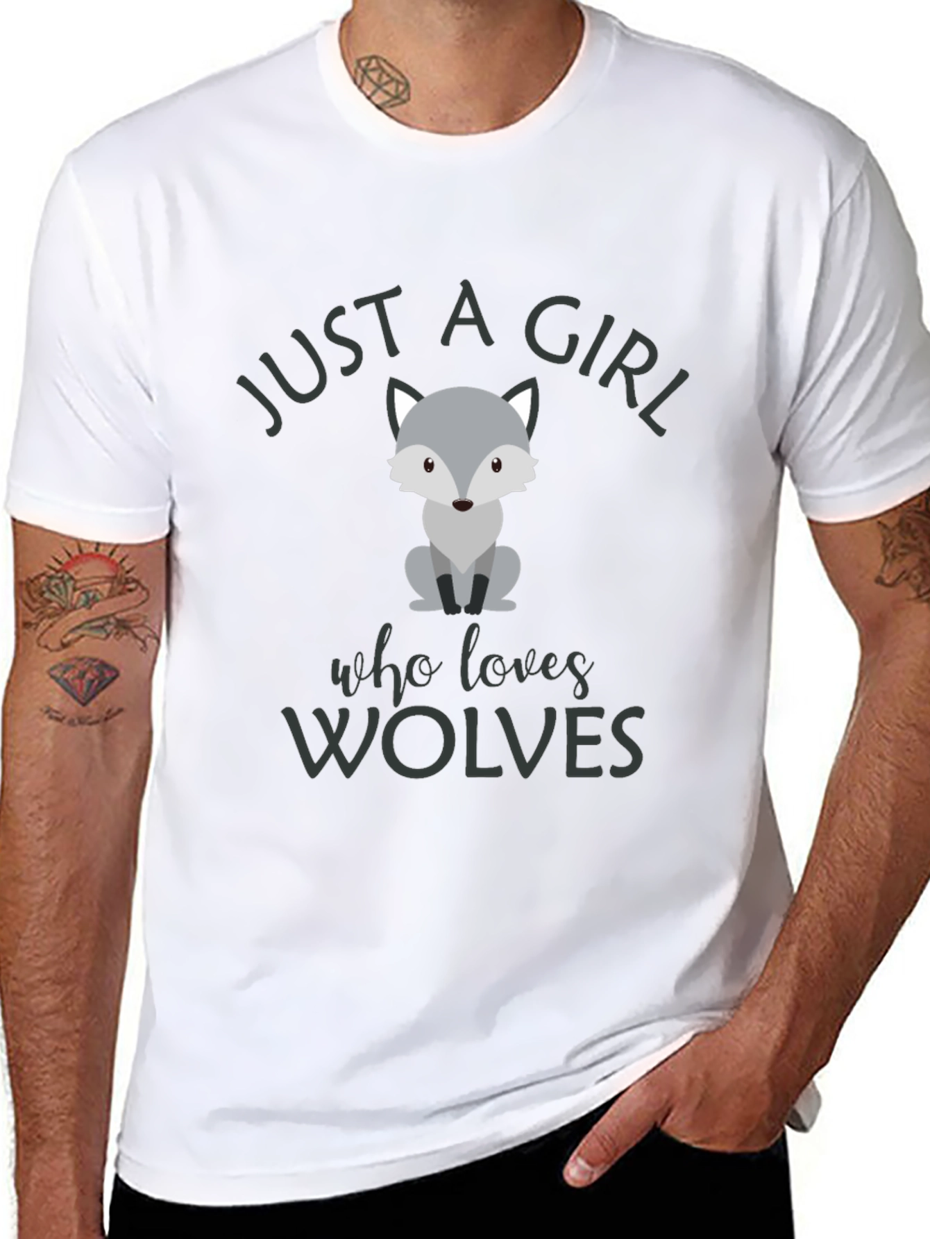 Black Wolf Lover T-Shirt - Just a Girl Who Loves Wolves view 8