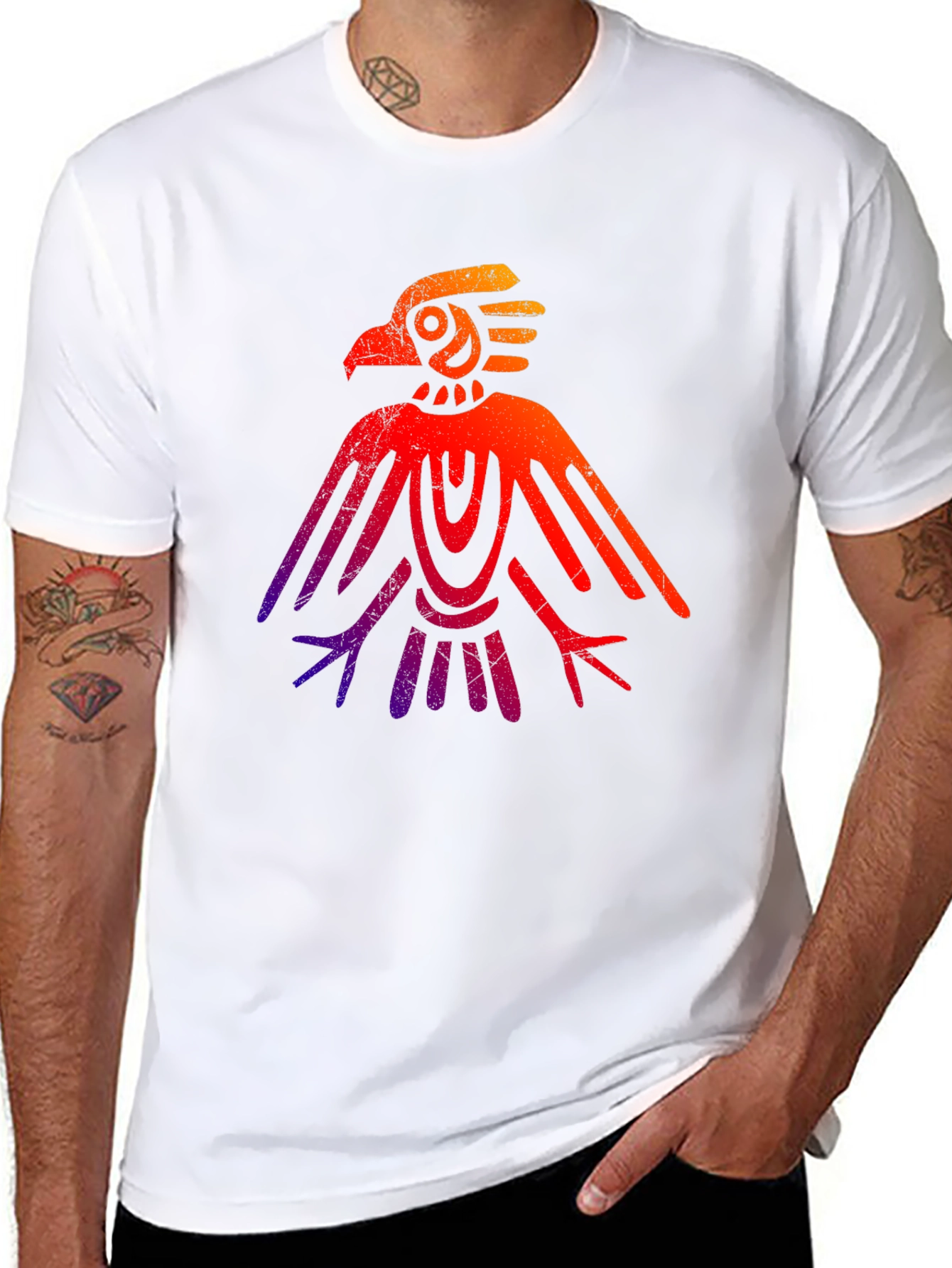 Black Aztec Eagle Graphic Tee - Gradient Design view 8
