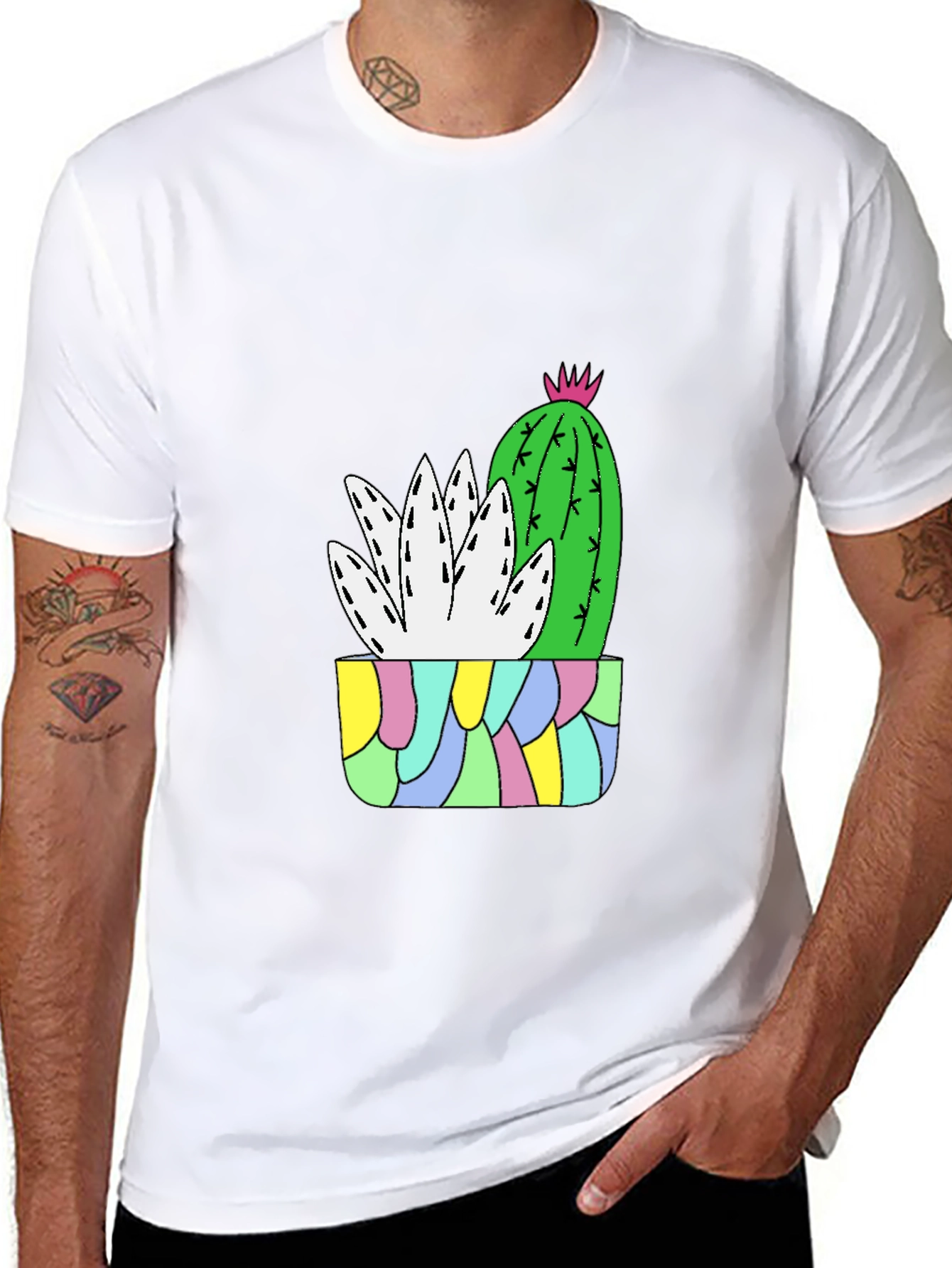 Black Cactus Plant Graphic Tee - Black Cotton T-Shirt view 8