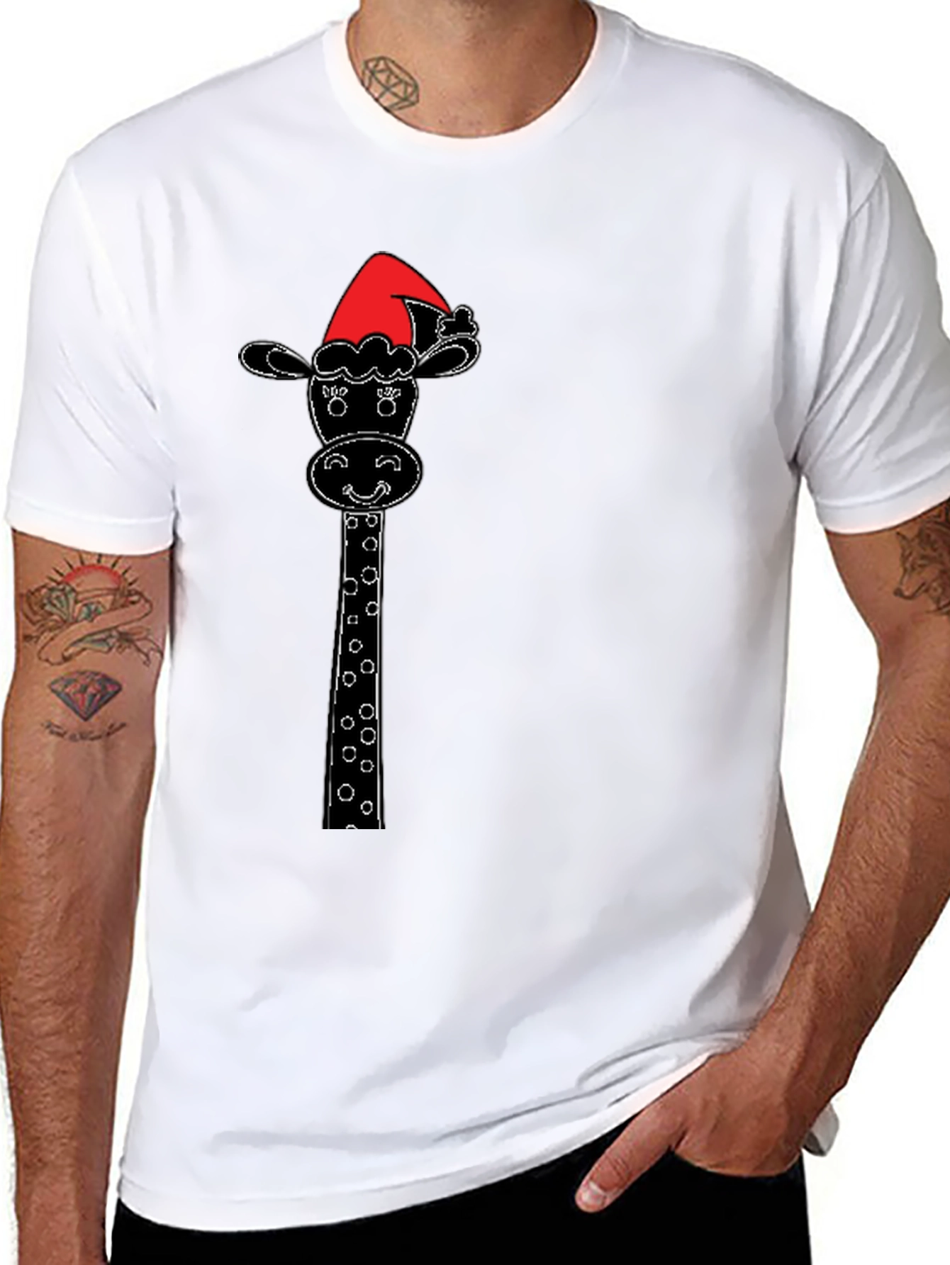 Black Festive Giraffe Tee - Holiday Humor view 8