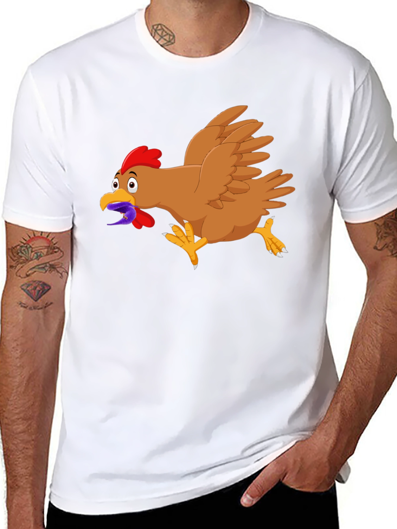 Black Funny Chicken Worm Cartoon Black T-Shirt view 8