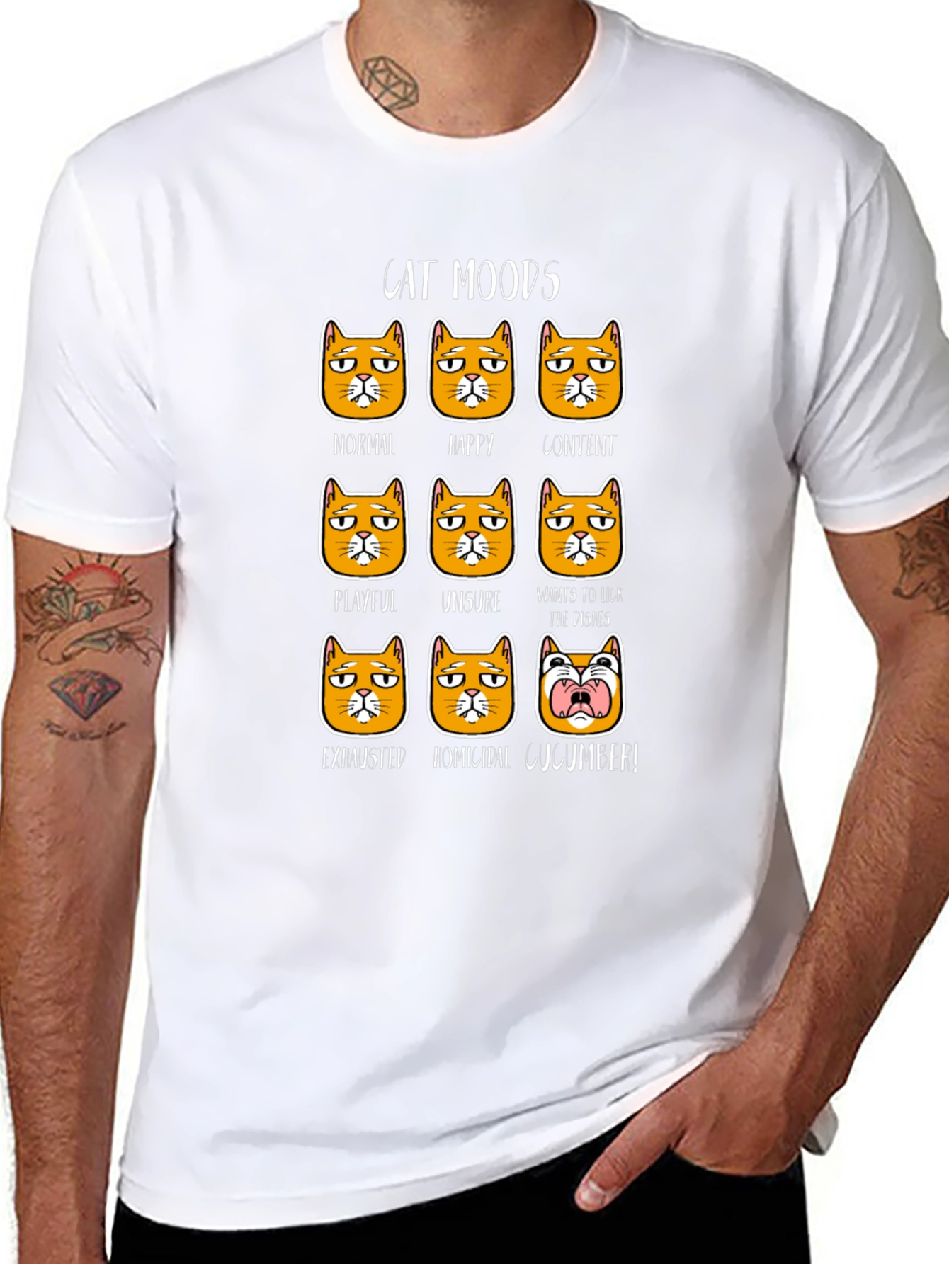 Black Cat Moods Graphic T-Shirt - Funny Cat Lover Tee view 8