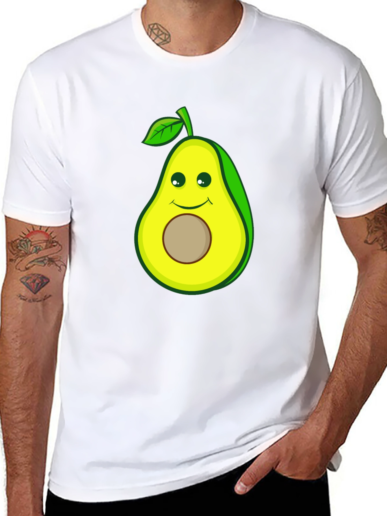 Black Funny Avocado Cartoon Graphic Tee - Black Cotton T-Shirt view 8