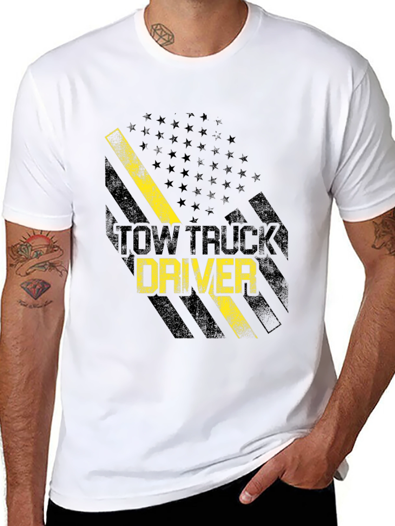Black Tow Truck Driver Graphic Tee view 8
