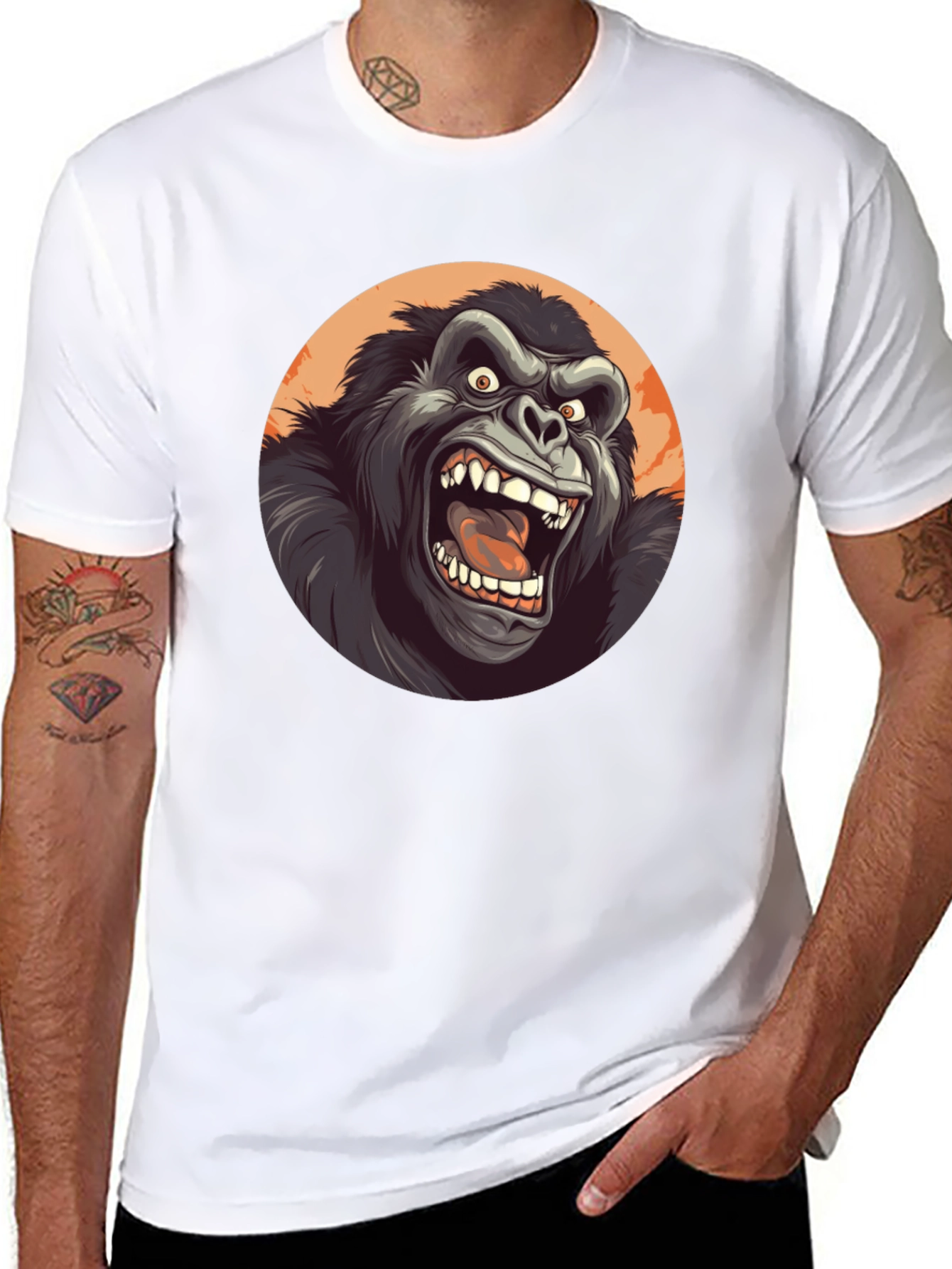 Black Roaring Gorilla Graphic Tee - Black Crew Neck view 8