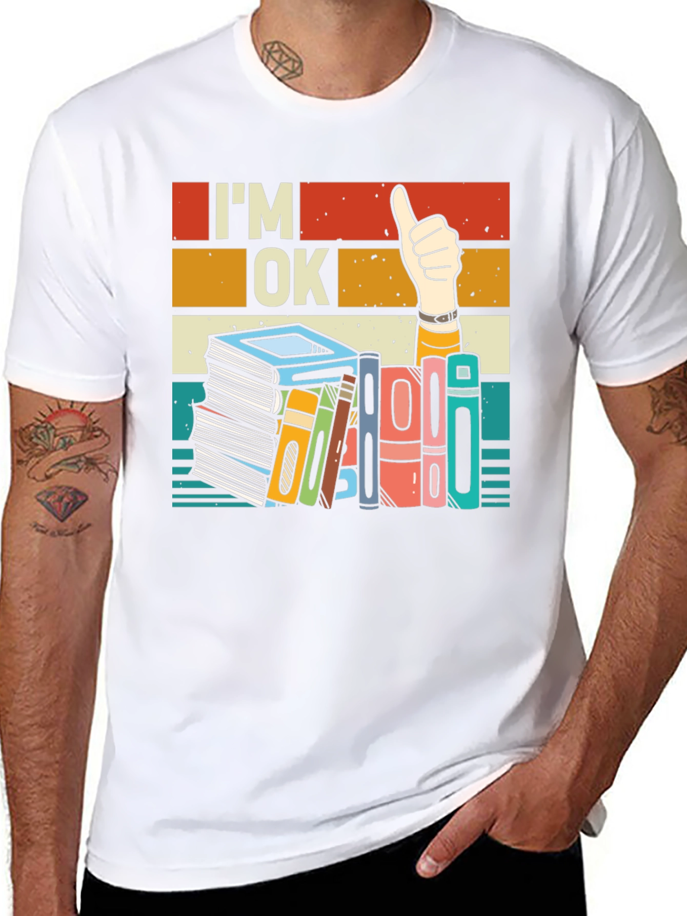 Black I'm OK T-Shirt - Book Lover Design view 8