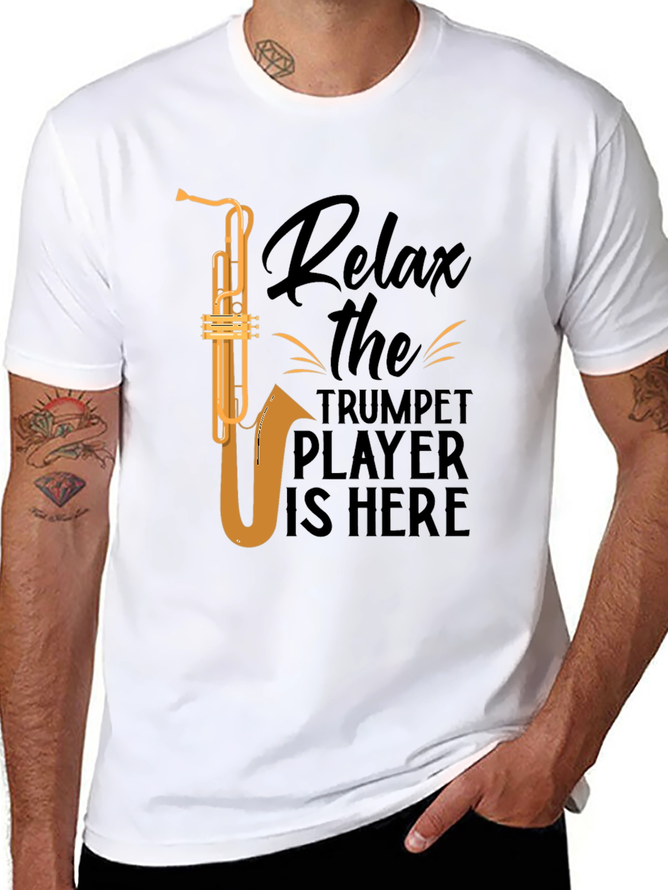 Black Relax Trumpet Player Graphic T-Shirt - Black view 8