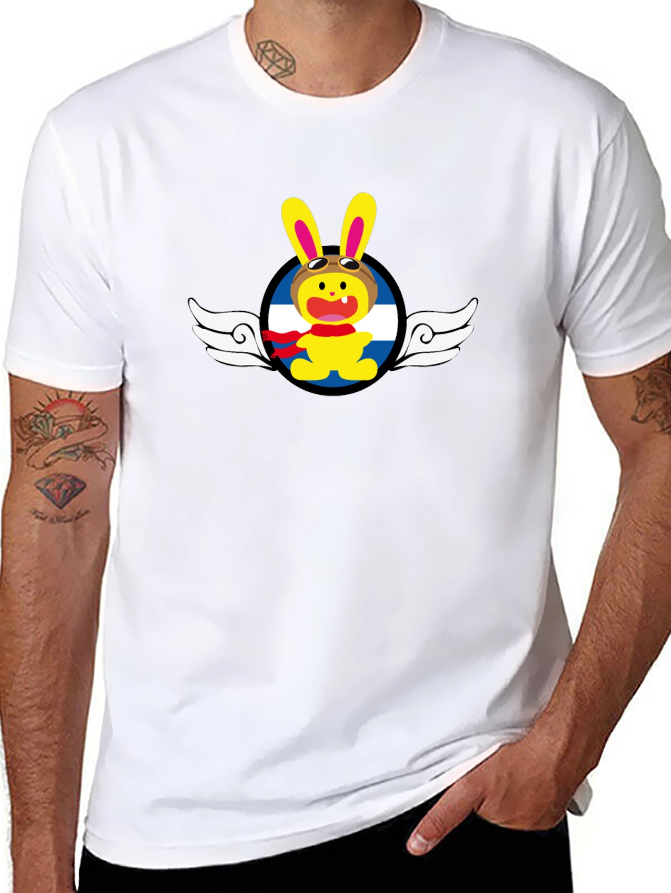 Black Cartoon Aviator Rabbit Graphic T-Shirt view 8