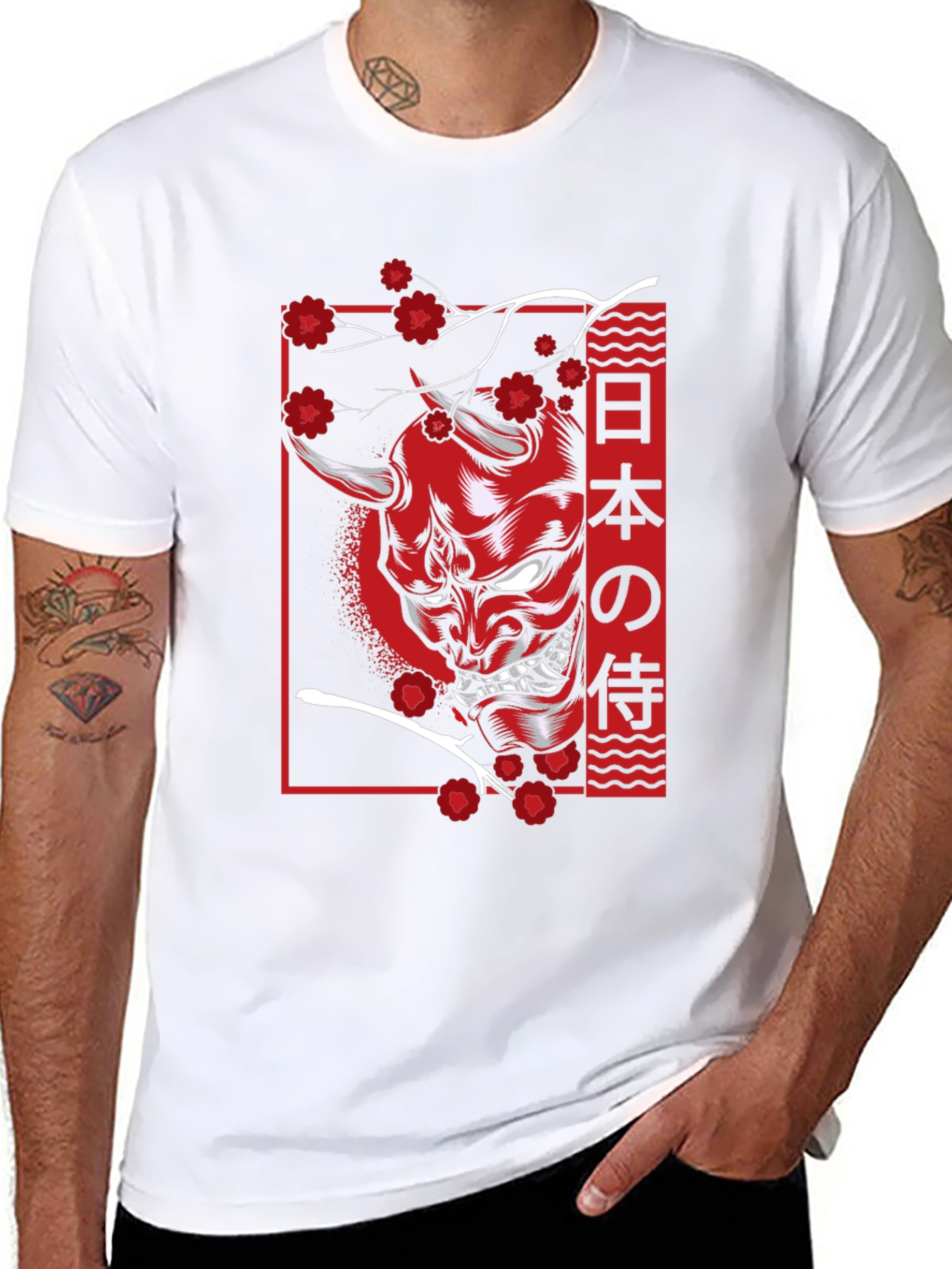 Black Japanese Oni Mask T-Shirt - Samurai Demon view 8