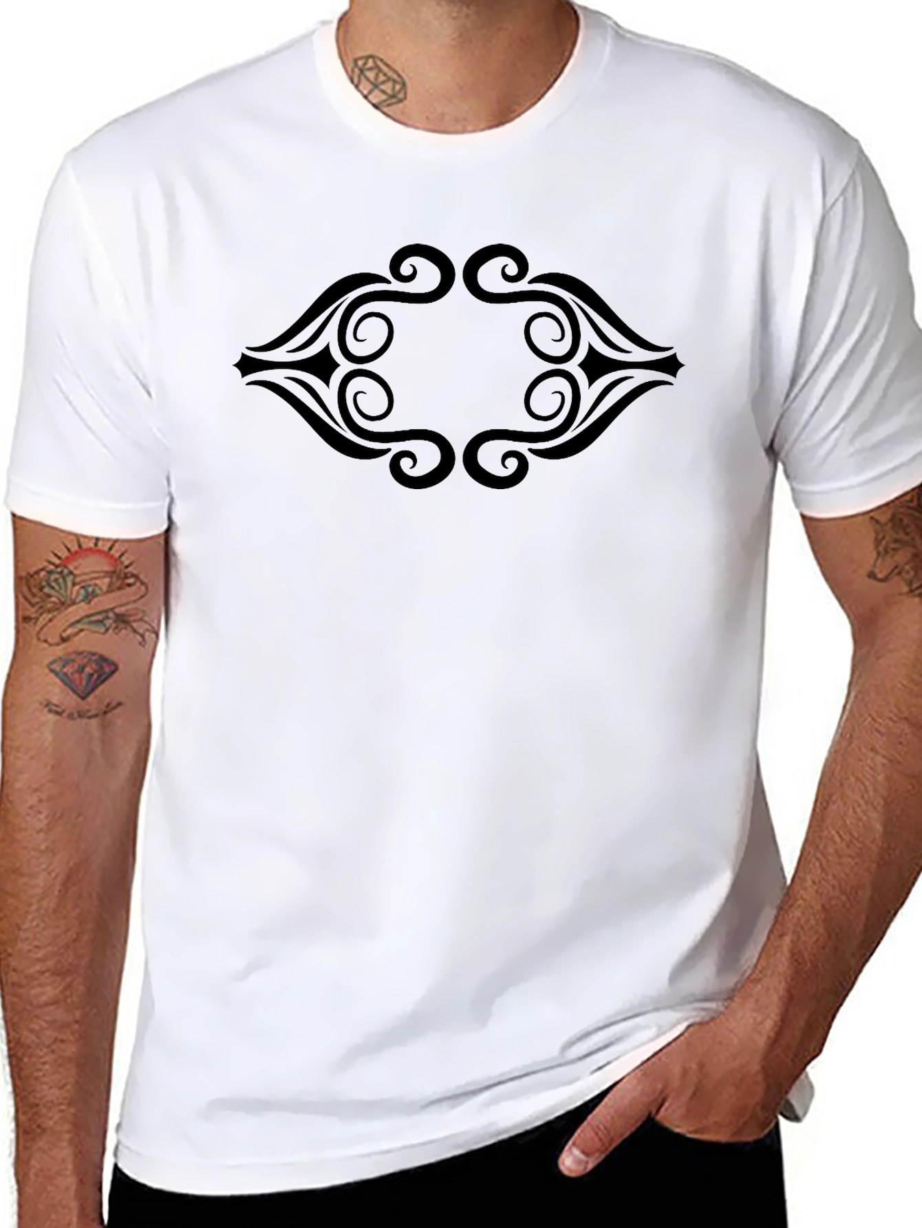 Black Tribal Swirl Graphic Black T-Shirt view 8