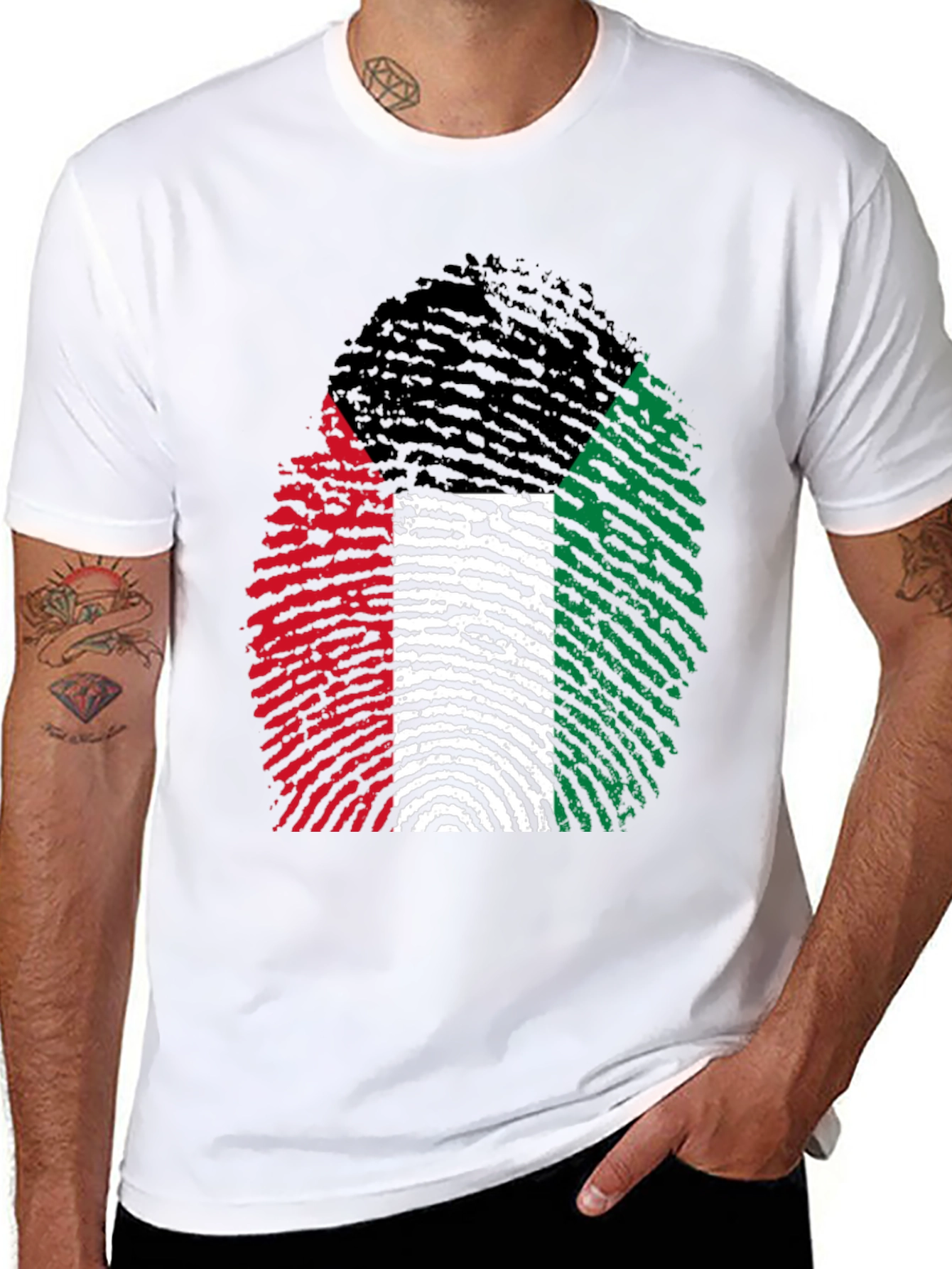 Black Unique Fingerprint Flag Graphic Tee view 8