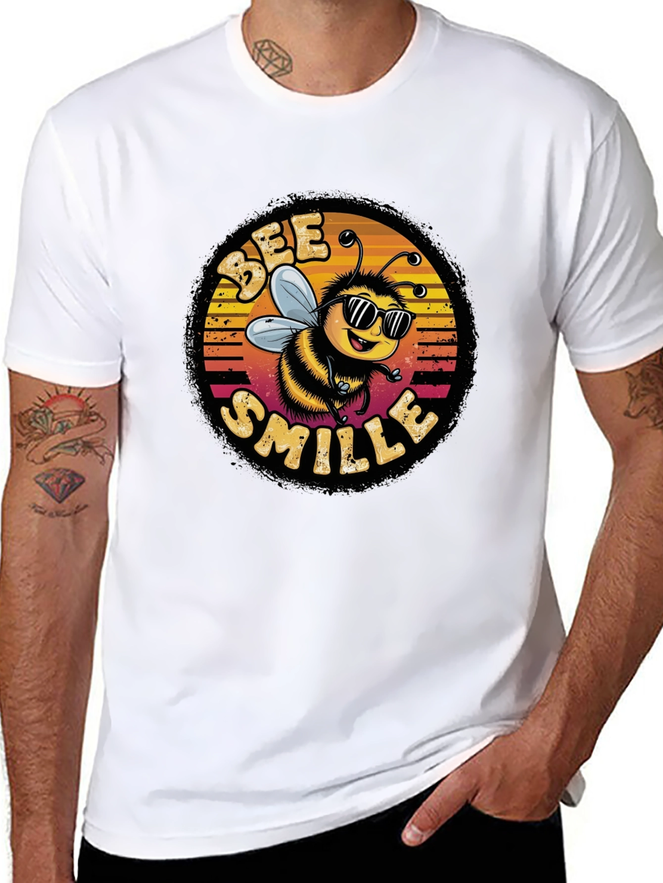 Black Bee Smile Graphic T-Shirt - Black view 8